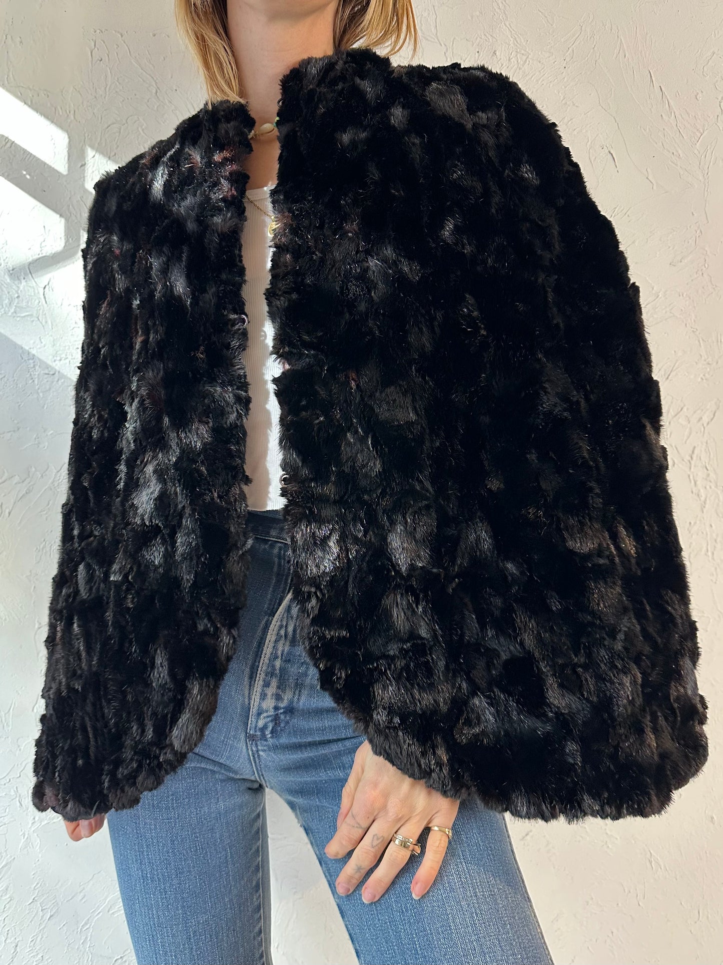 Vintage Black Fur Shall / One Size