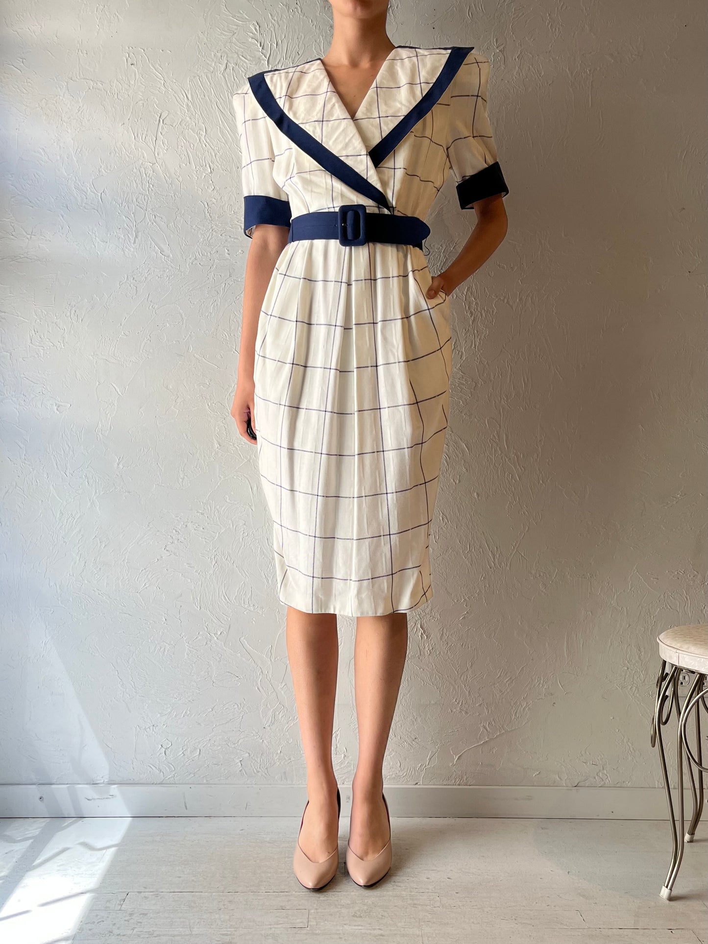 80s 'Billie' Collared Midi Dress / Medium