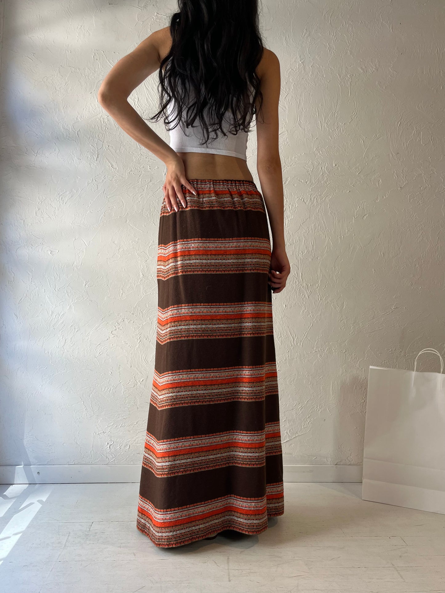 70s 'Doris Wood' Brown Acrylic Maxi Skirt / Small