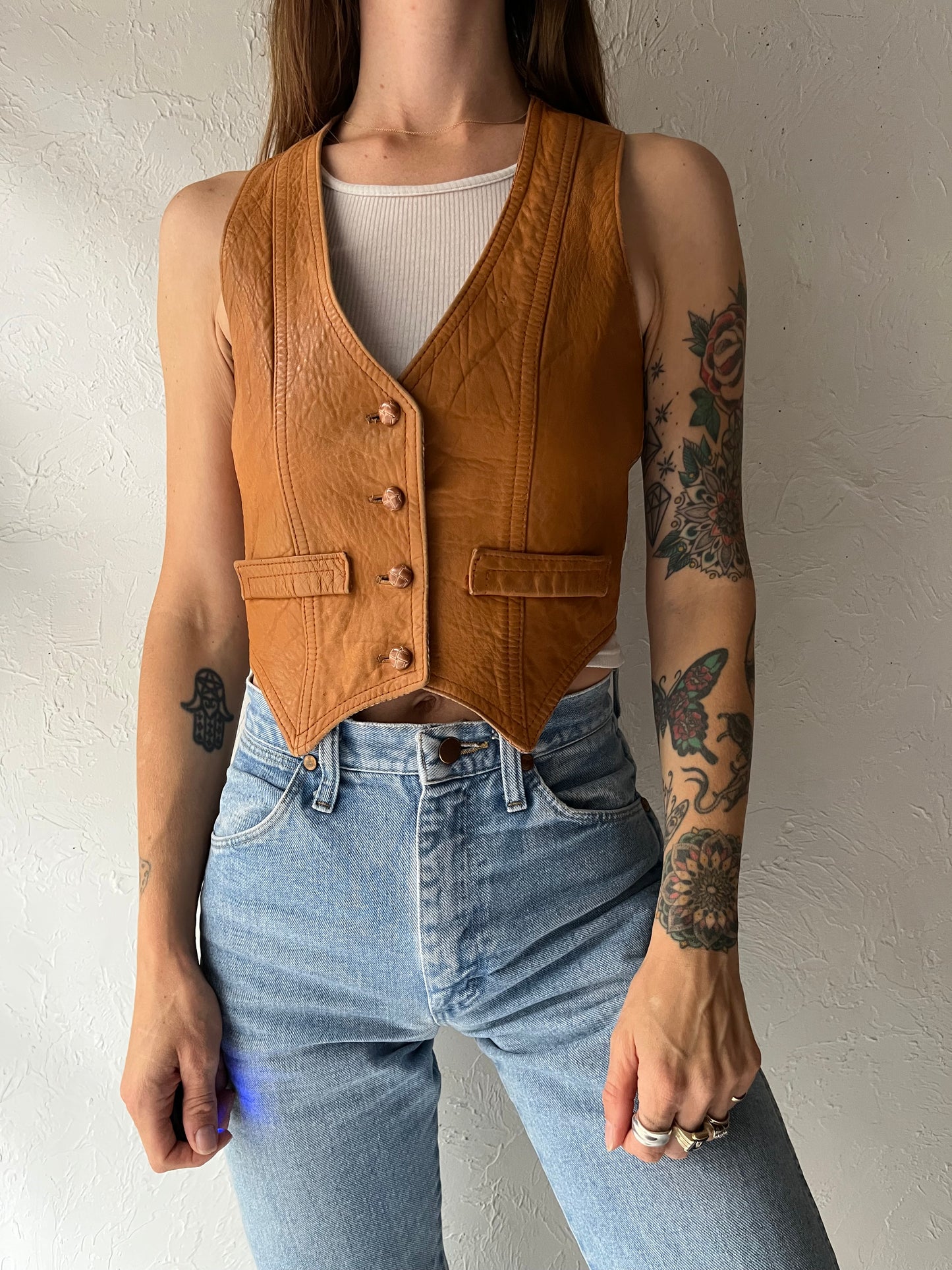 70s 'Club Prive' Leather Vest / Small
