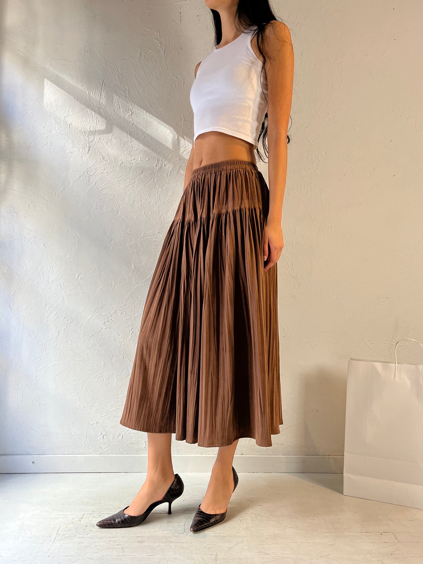 90s ‘Sharon Young’ Brown Tiered Skirt / Small