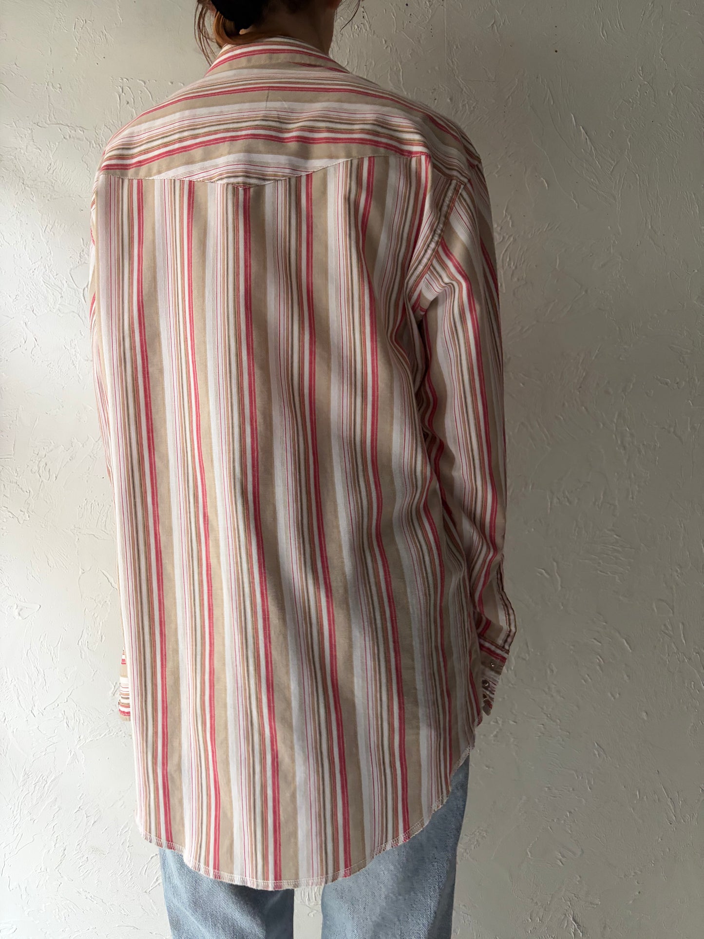 Y2k 'Wrangler' Pink Striped Pearl Snap Shirt / Large