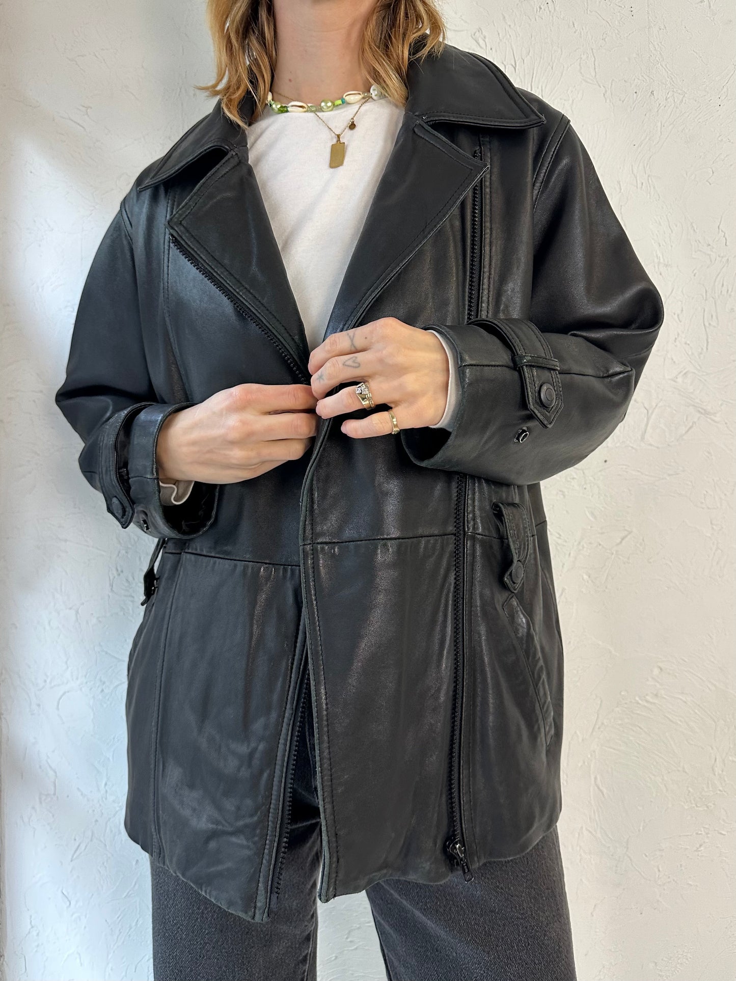 90s 'Danier' Lined Black Leather Jacket / Small - Medium