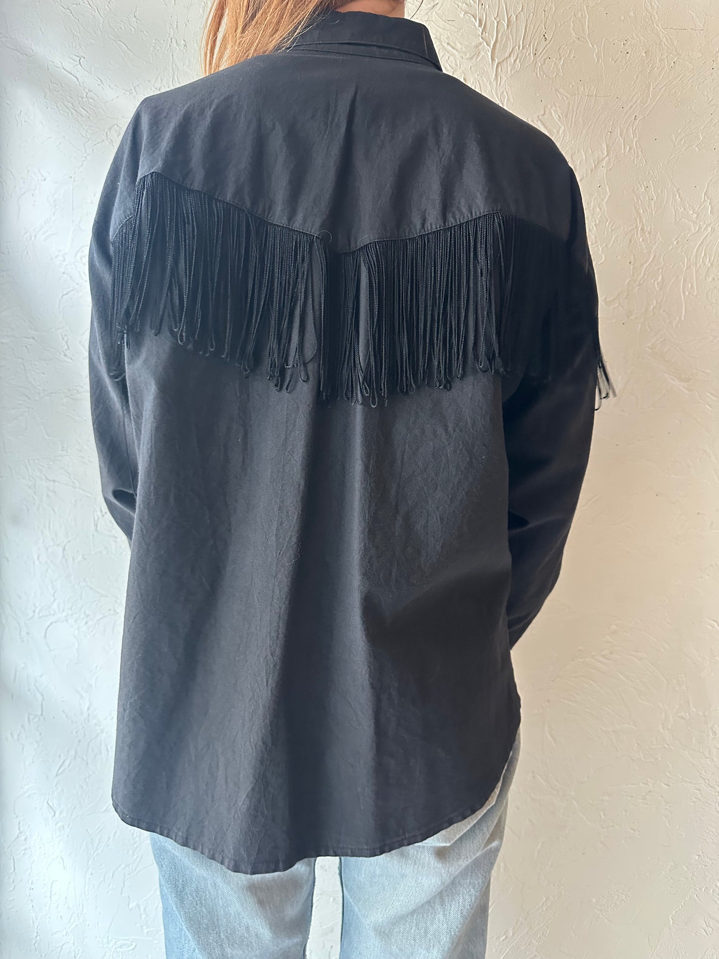 80s 'Lila Suilty' Black Western Fringe Shirt / Large