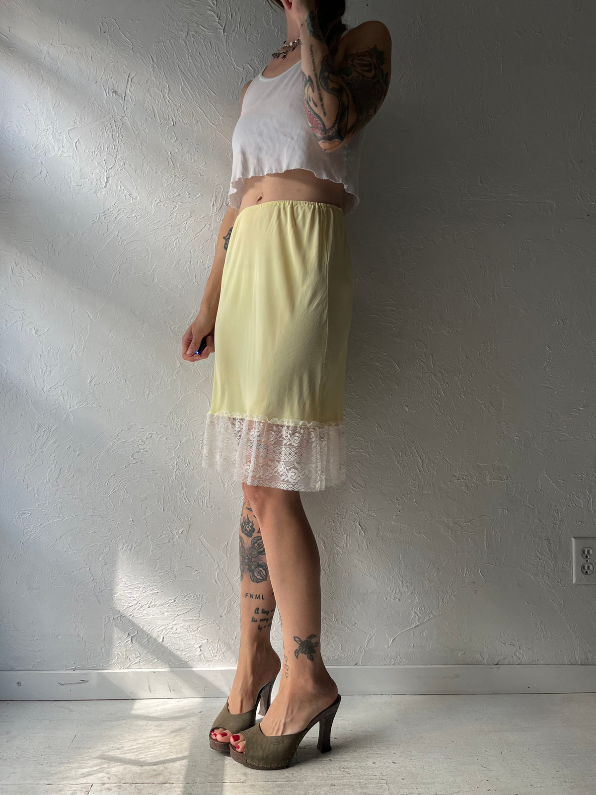 Vintage Yellow Romanic Minimalist Cottagecore Slip Mini Skirt / Small