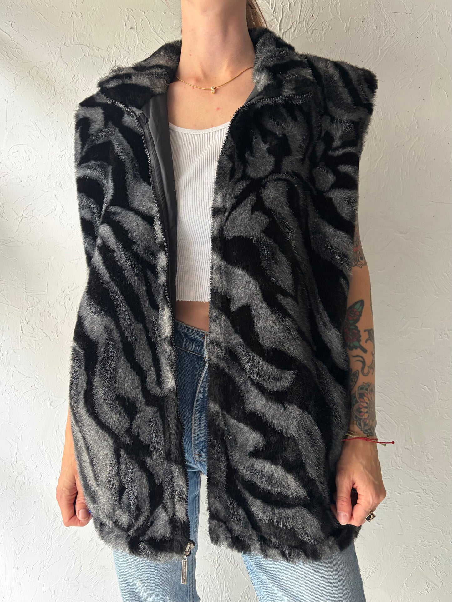 90s 'Duffel' Faux Fur Vest / Medium