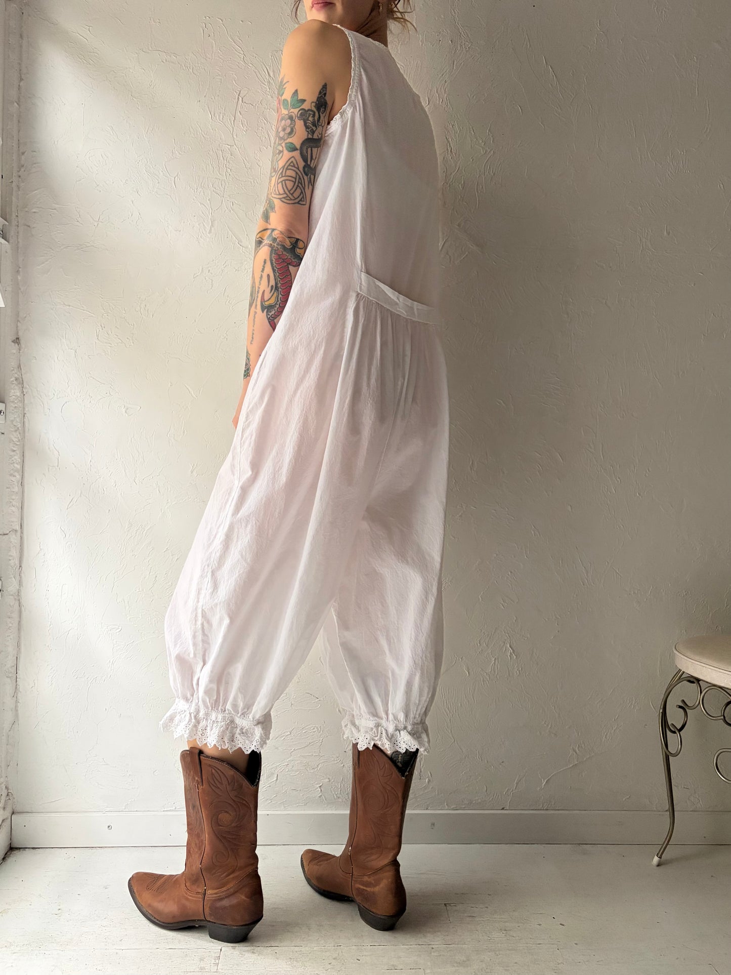 Vintage ‘April Cornell’ White Cotton Jumpsuit / Medium