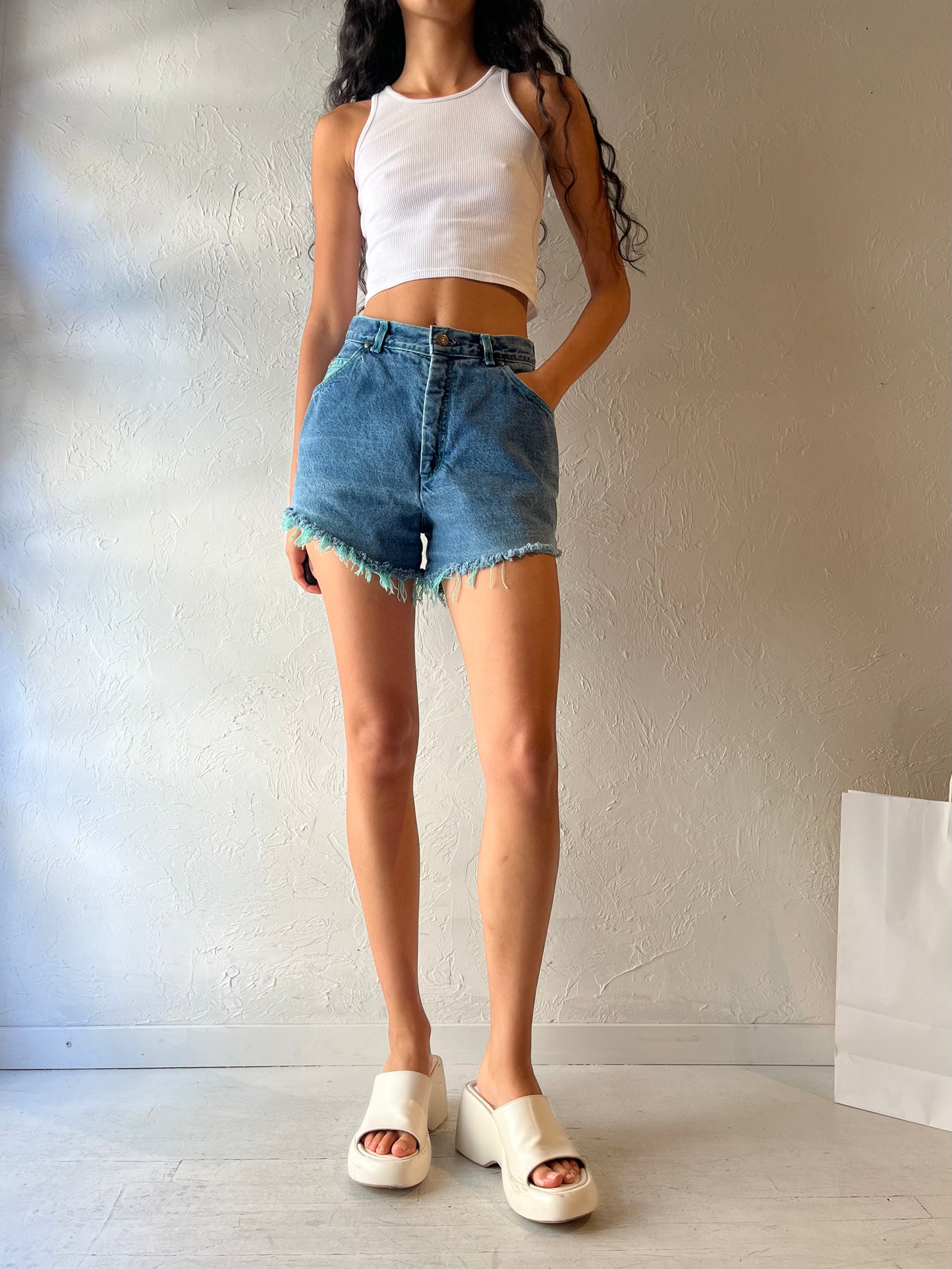 90s 'Levis' Blue Wash Cut Off Denim Shorts / Made in USA / 28