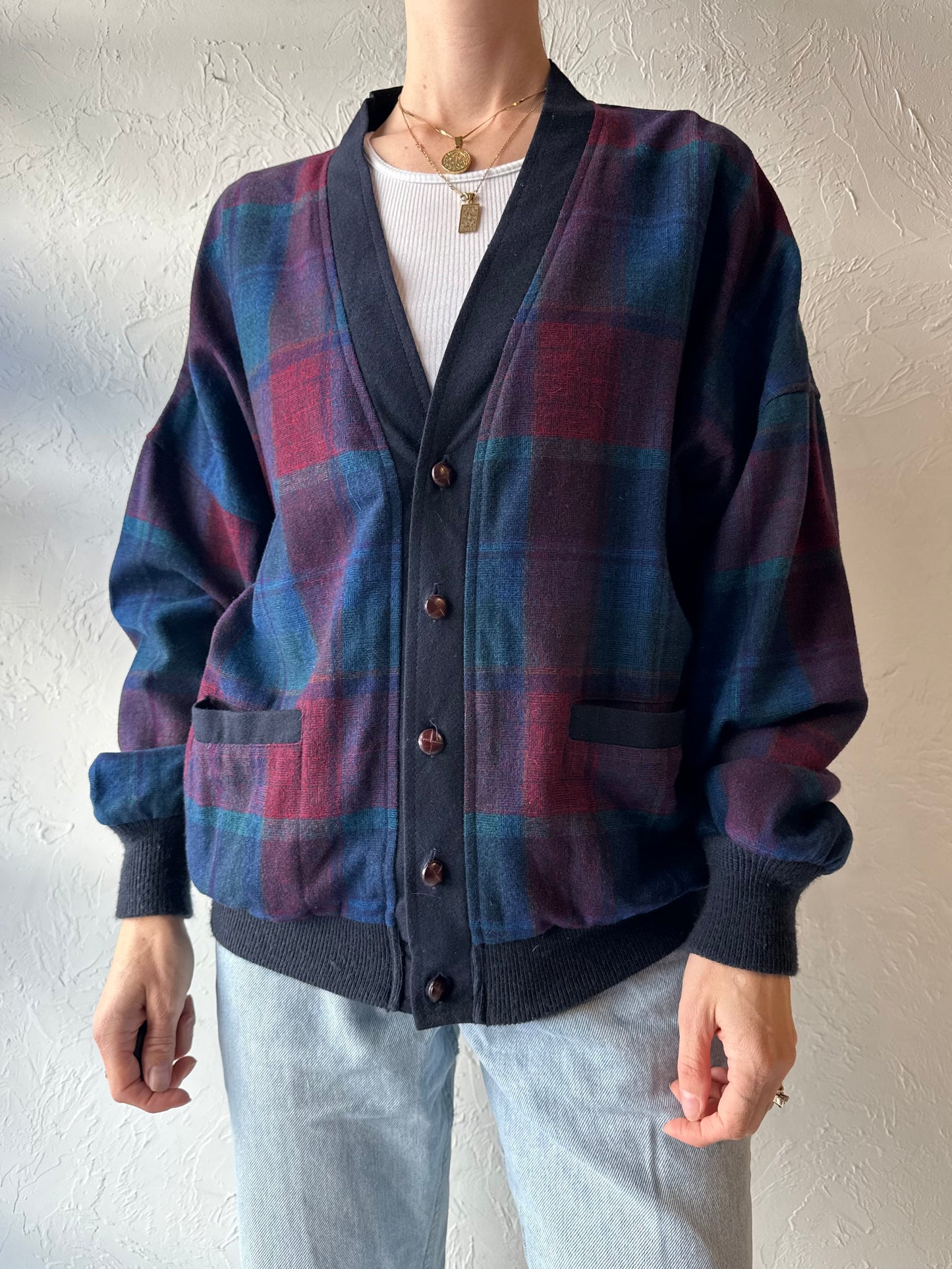 Vintage 'Pendleton' Plaid Wool Cardigan / Medium