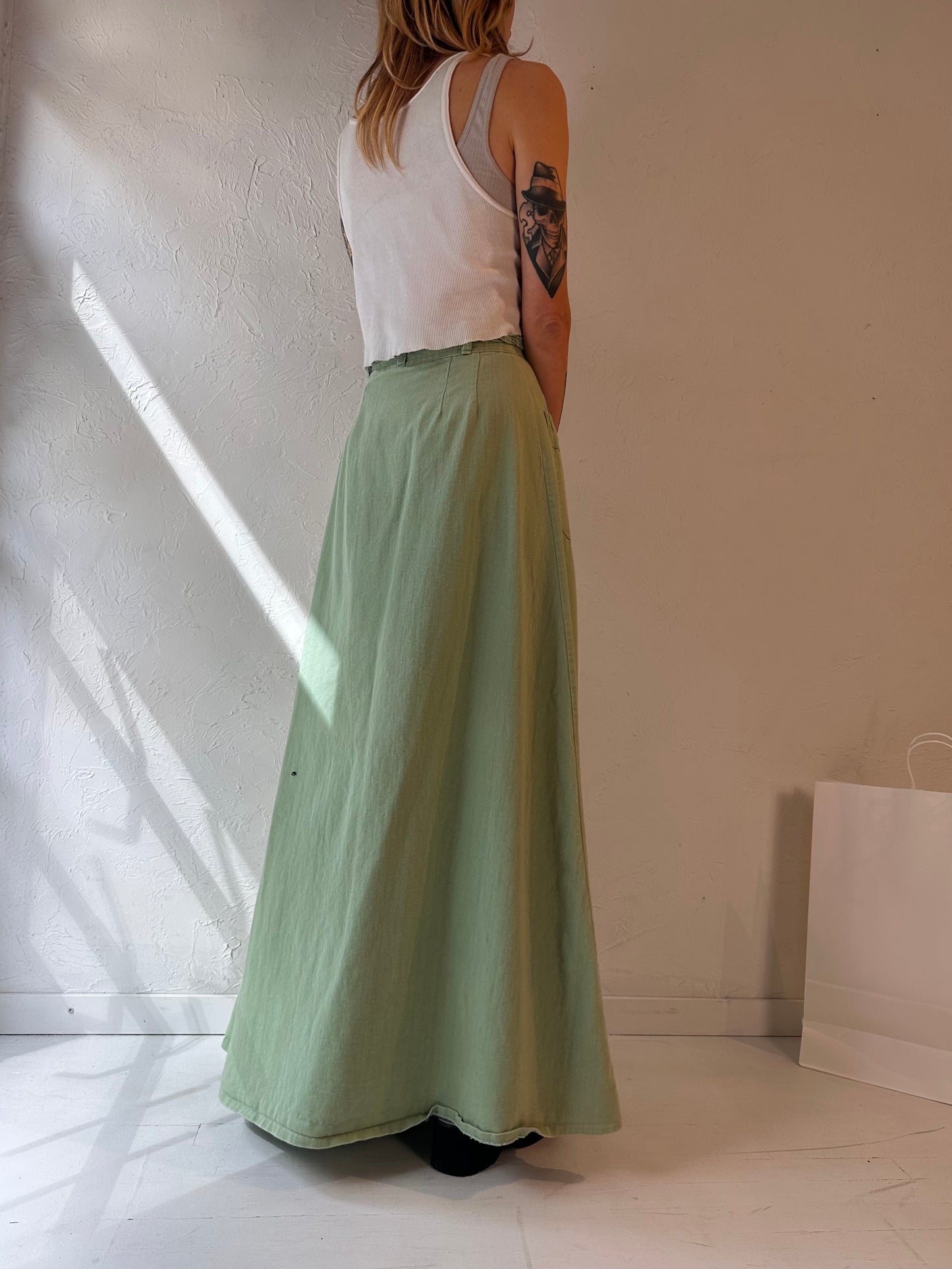 90s 'San Francisco Skirt Works' Green Denim Maxi Skirt / Small