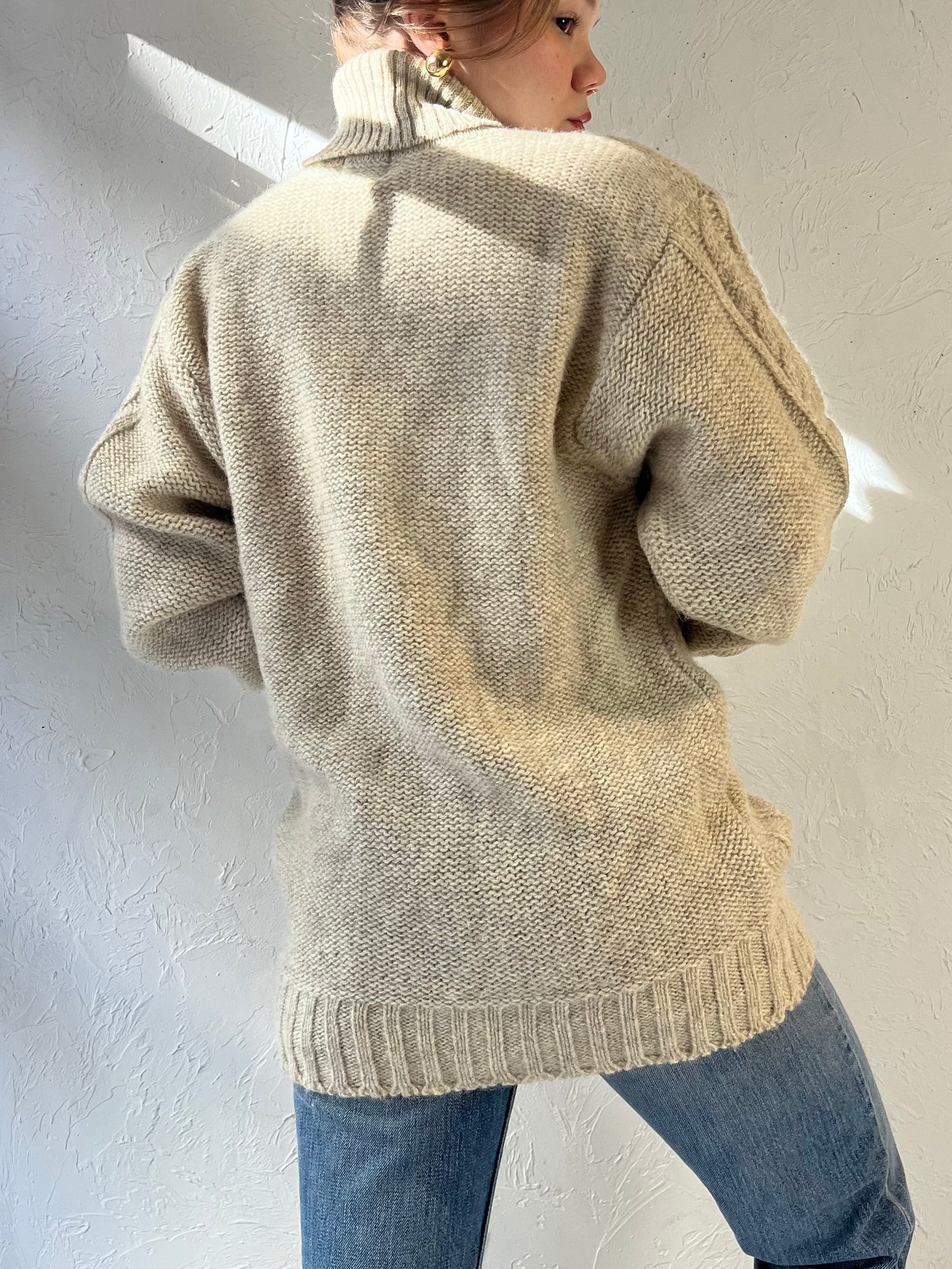 90s ‘Umberto’ Wool Cable Knit Turtle Neck Sweater / Small - Medium