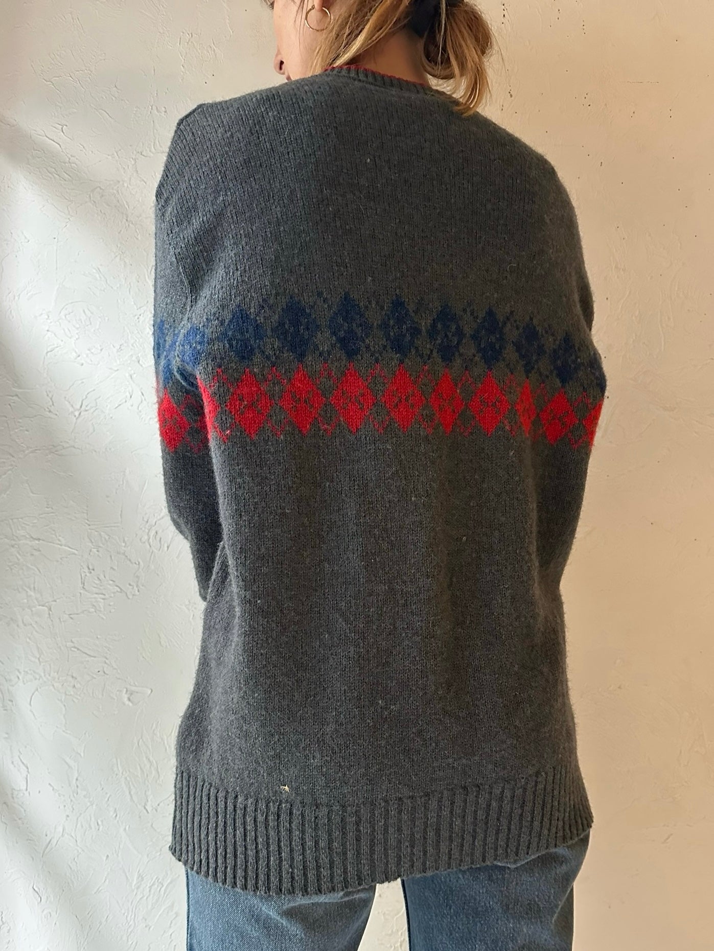 90s ‘Campus’ Grey Crew Neck Sweater / XL