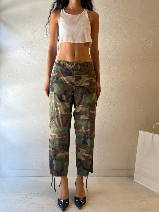 Vintage Authentic Army Woodland Camouflage Cargo Pants / Small