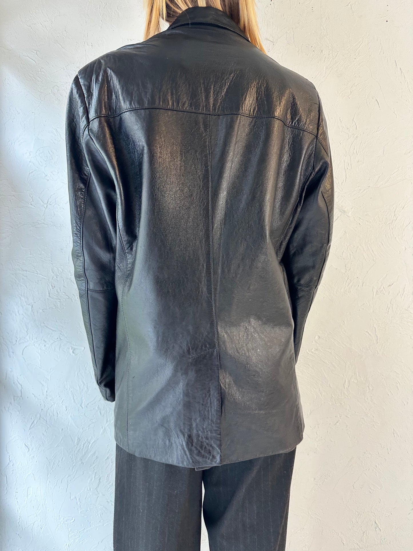 90s 'Real Leather' Oversized Leather Jacket / Medium