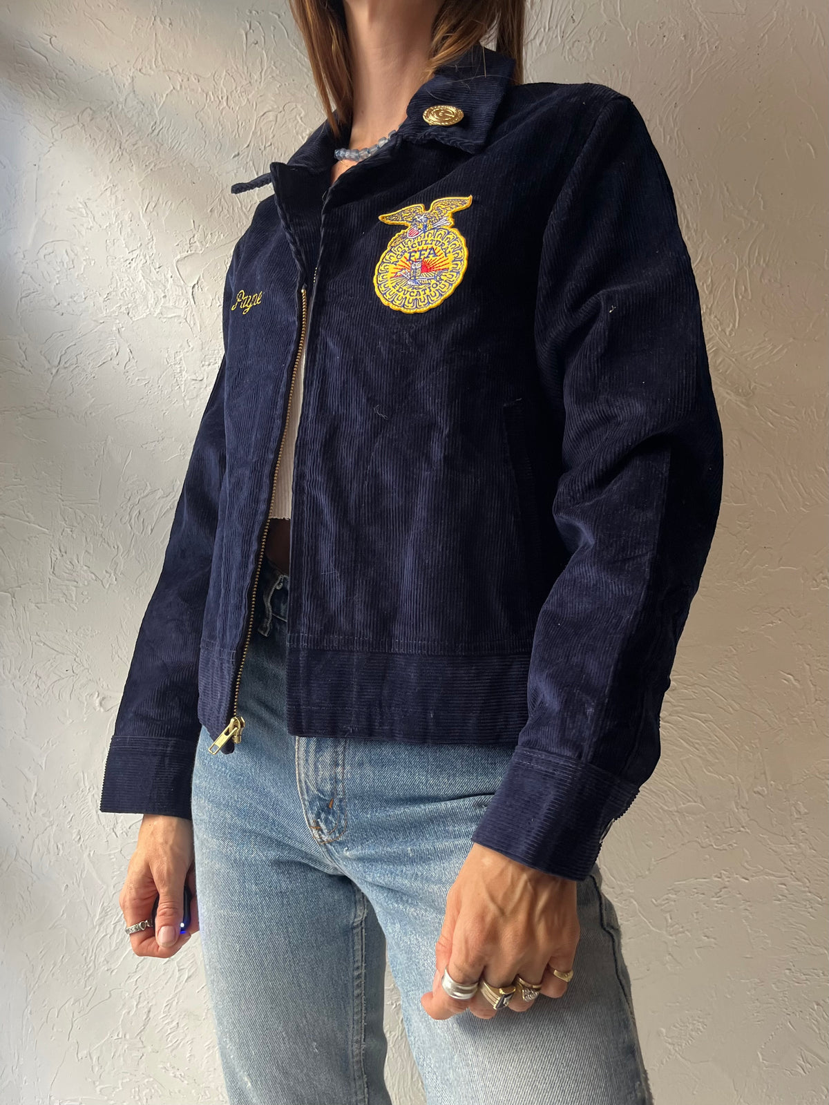 90s 'FFA' Kuna Idaho Navy Corduroy Agricultural Workwear Jacket / Made in USA / Medium