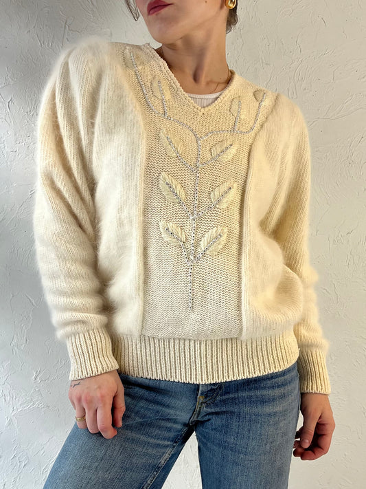 90s ‘Eugenia’ Cream Rhinestone Sweater / Medium