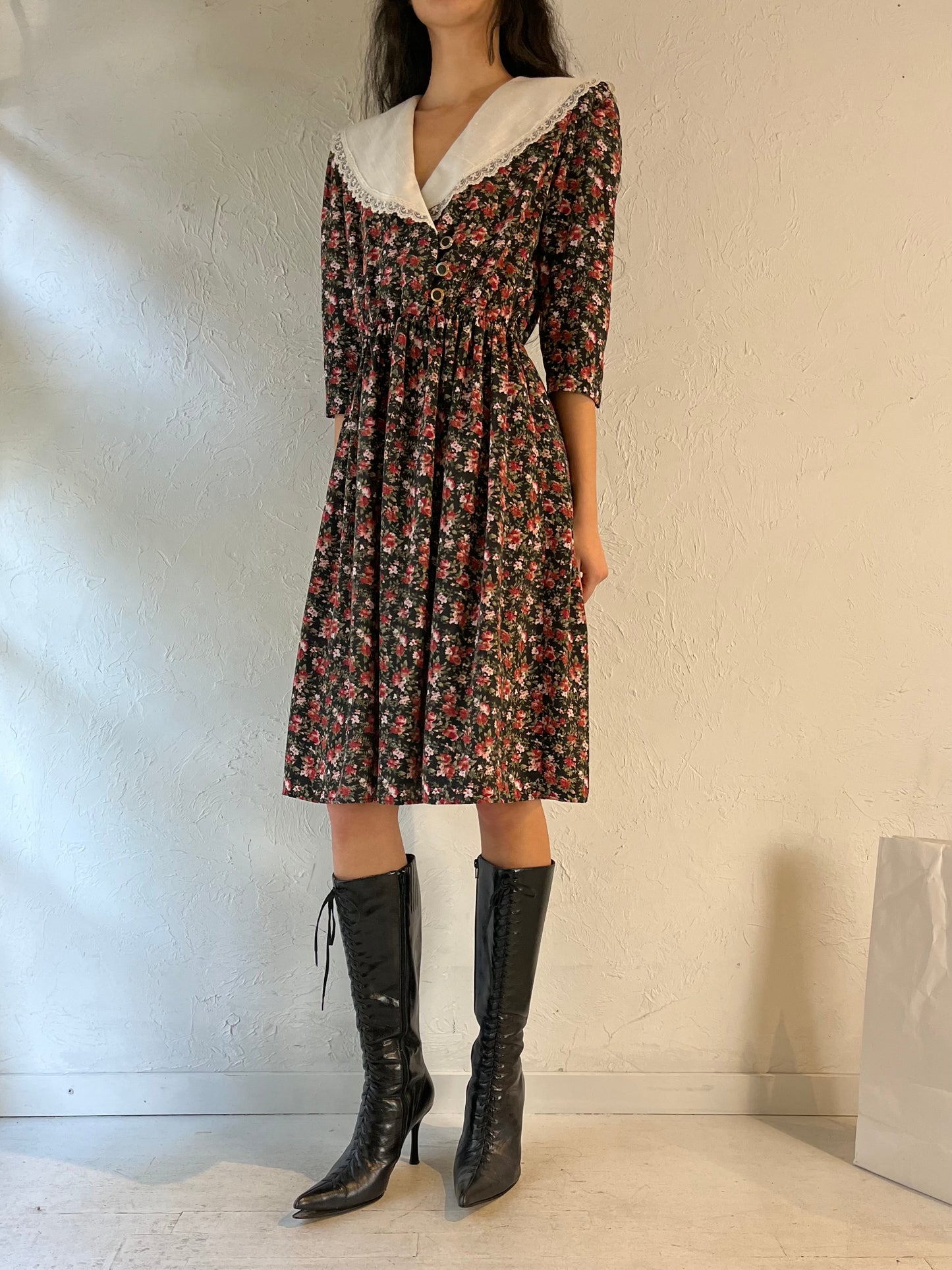 Vintage 80s ‘Breli’ Floral Print Union Made Midi Dress / Large