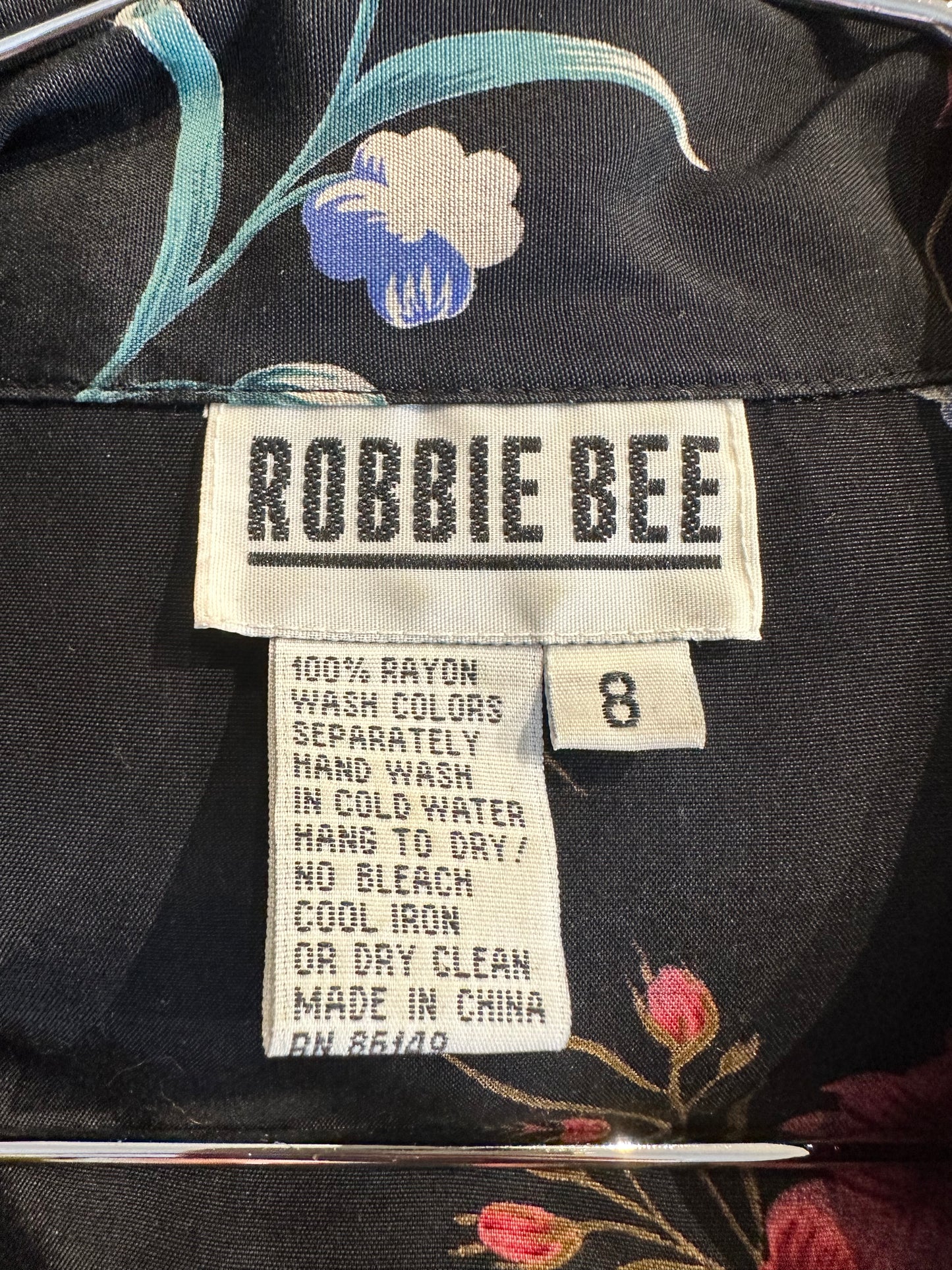 90s 'Robbie Bee' Floral Print Rayon Dress / Medium