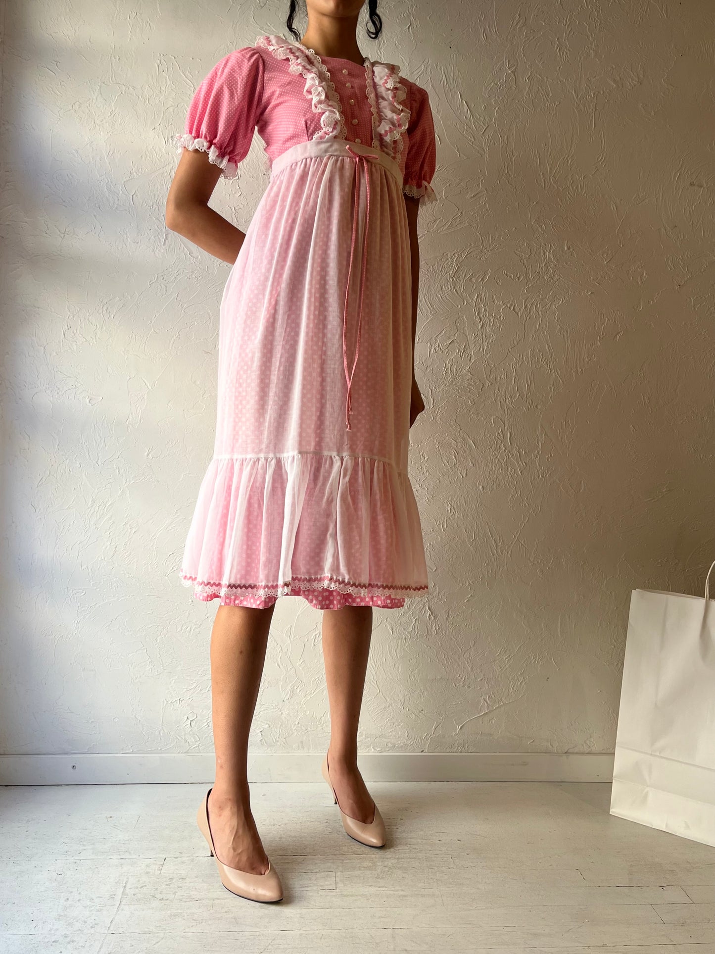 70s ‘Genway’ Pink Puff Sleeve Dress / Small