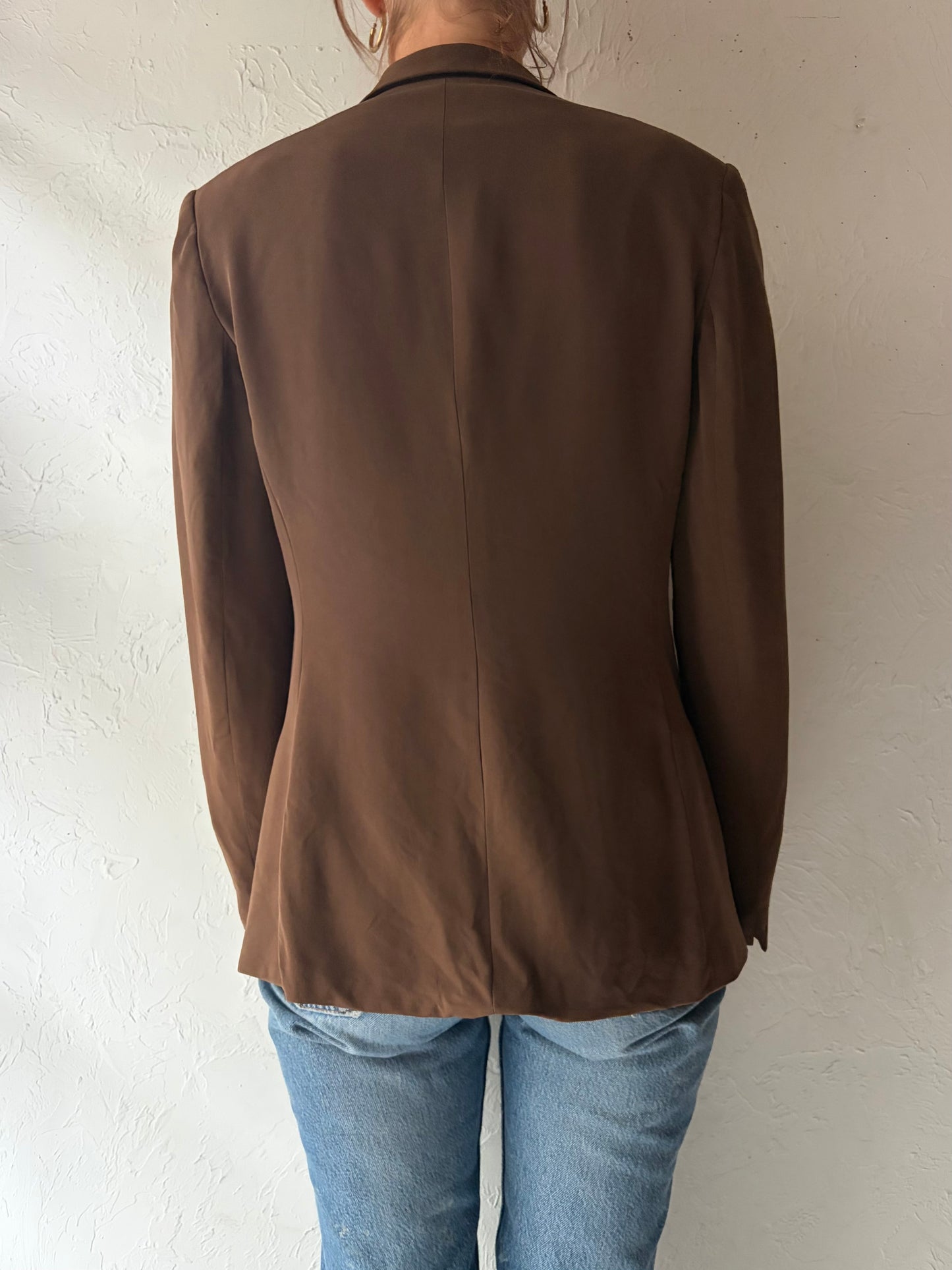 90s 'Jones New York' Brown Silk Summer Blazer / Vintage 1990s Normcore  Office Wear Jacket / Small