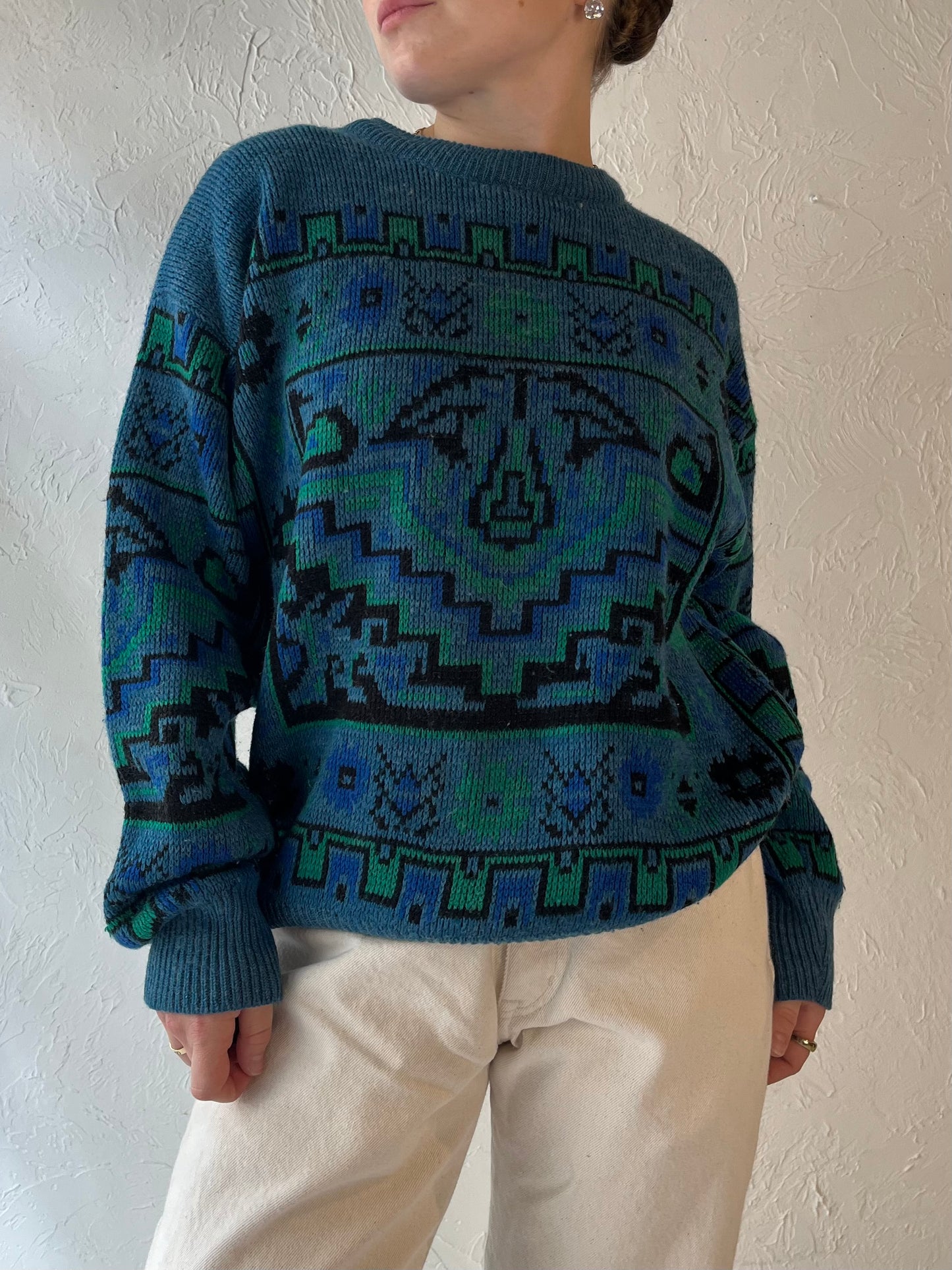 90s Blue Acrylic Wool Pullover Sweater / Medium