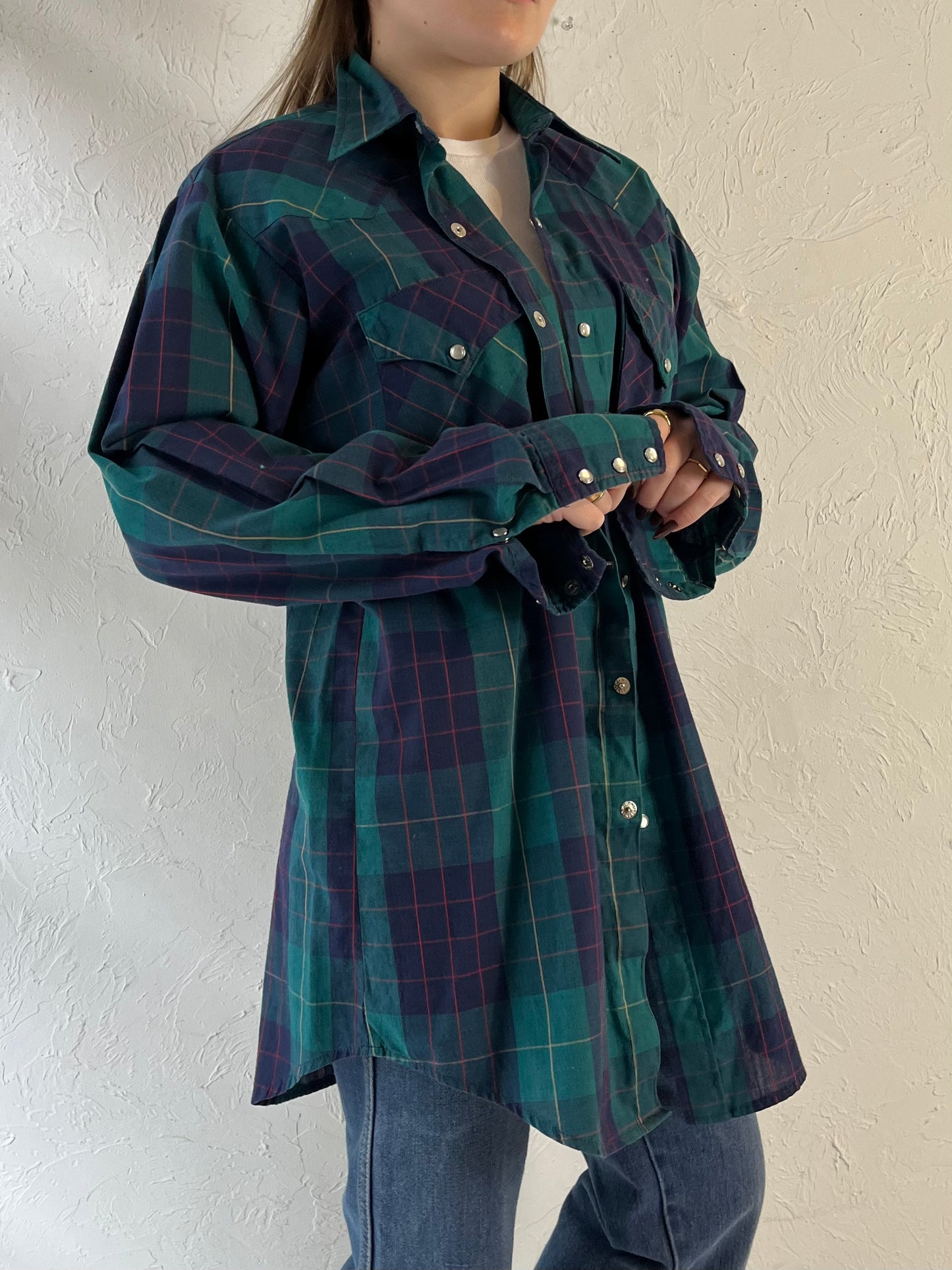 80s ‘MWG’ Plaid Western Pearl Snap Shirt / Medium