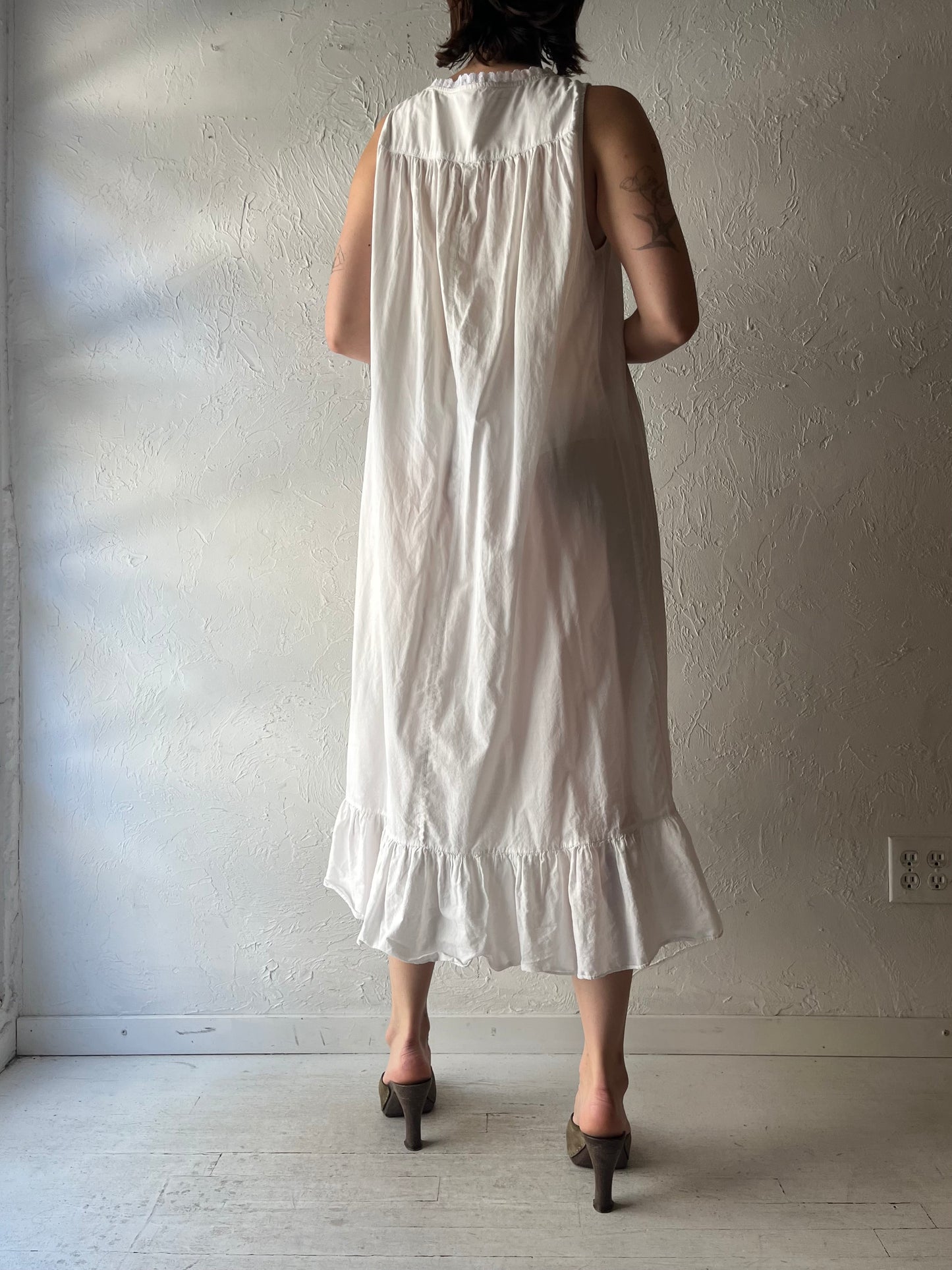 90s 'St Michael' White Cotton Nightgown Dress / Romantic Cottagecore Summer Nighty / Large
