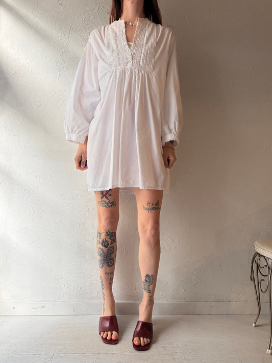 90s 'Vanity Fair' Vintage White Cotton Mini Cottage Core Dress / Small