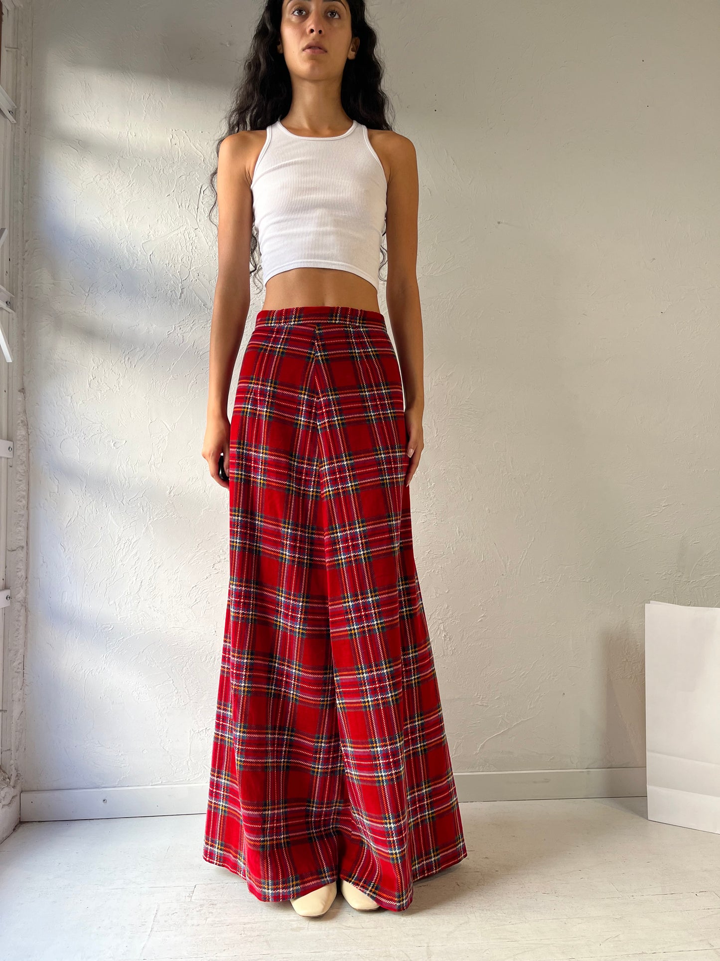 Vintage Handmade Velvet Plaid Maxi Skirt / Small