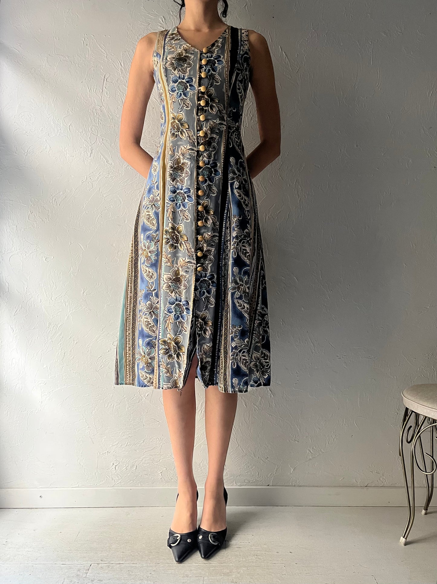 90s 'Just Choon' Patterned Button Up Dress / Small