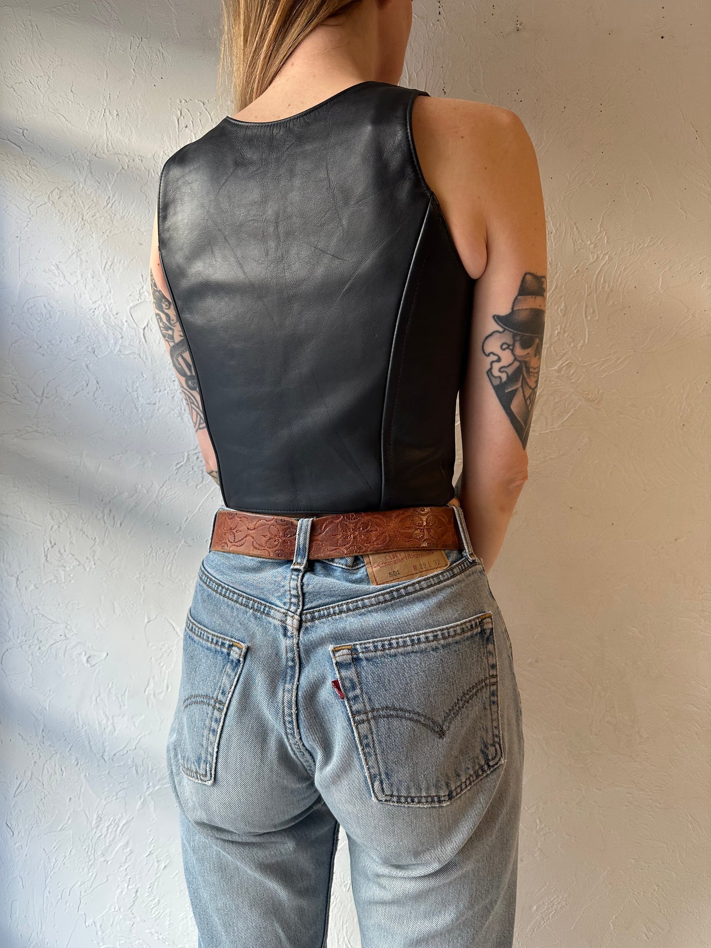 Vintage Handmade Leather Lace Up Top / Small