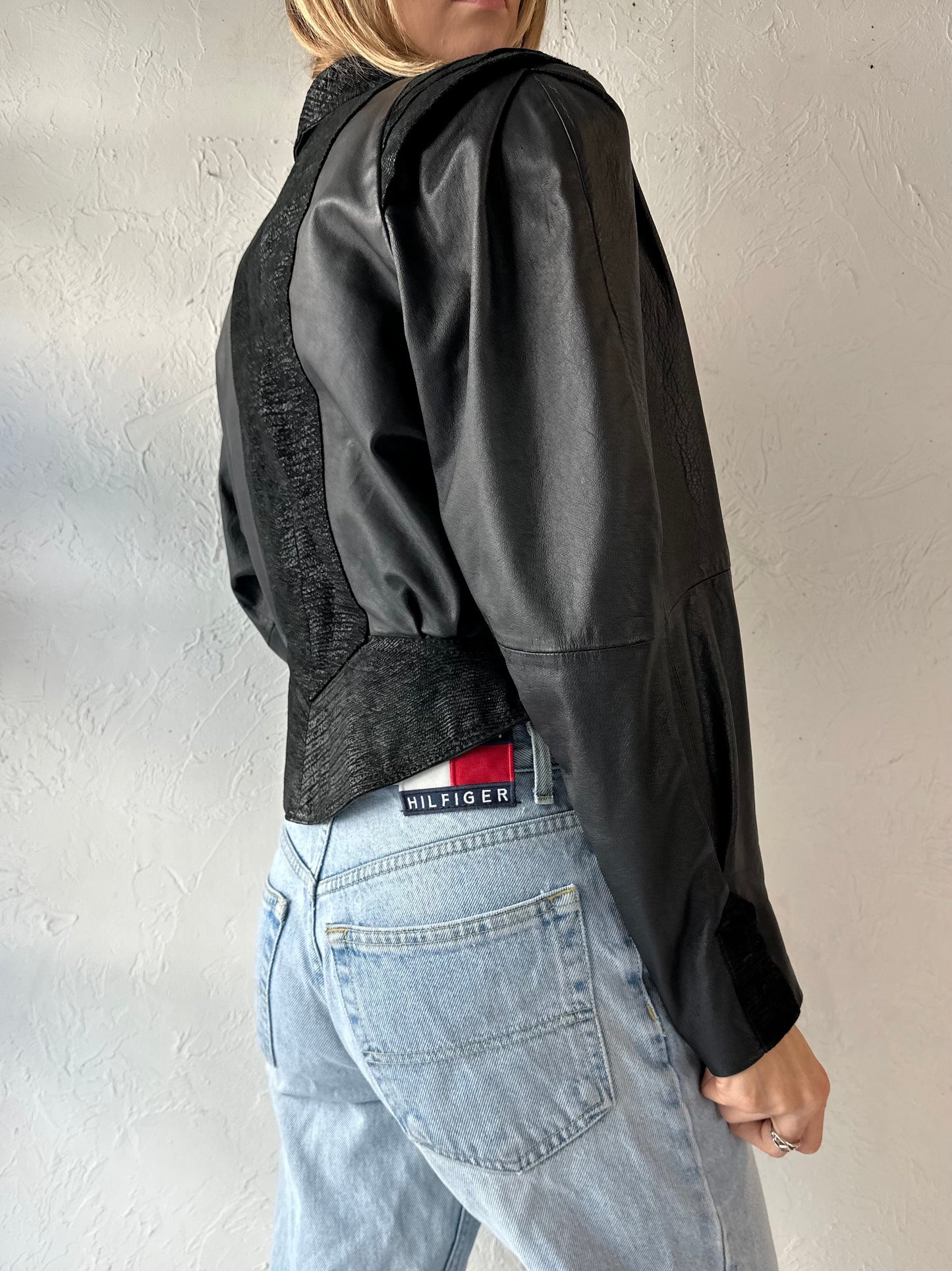 80s 'G3' Black Leather Bomber Jacket / Small