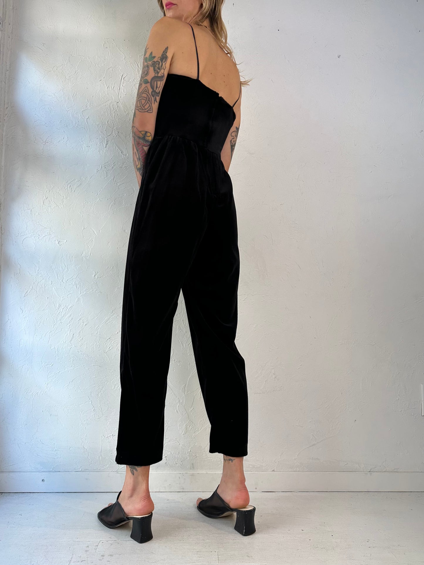 70s Black Velvet Jumpsuit / Union Made / Small