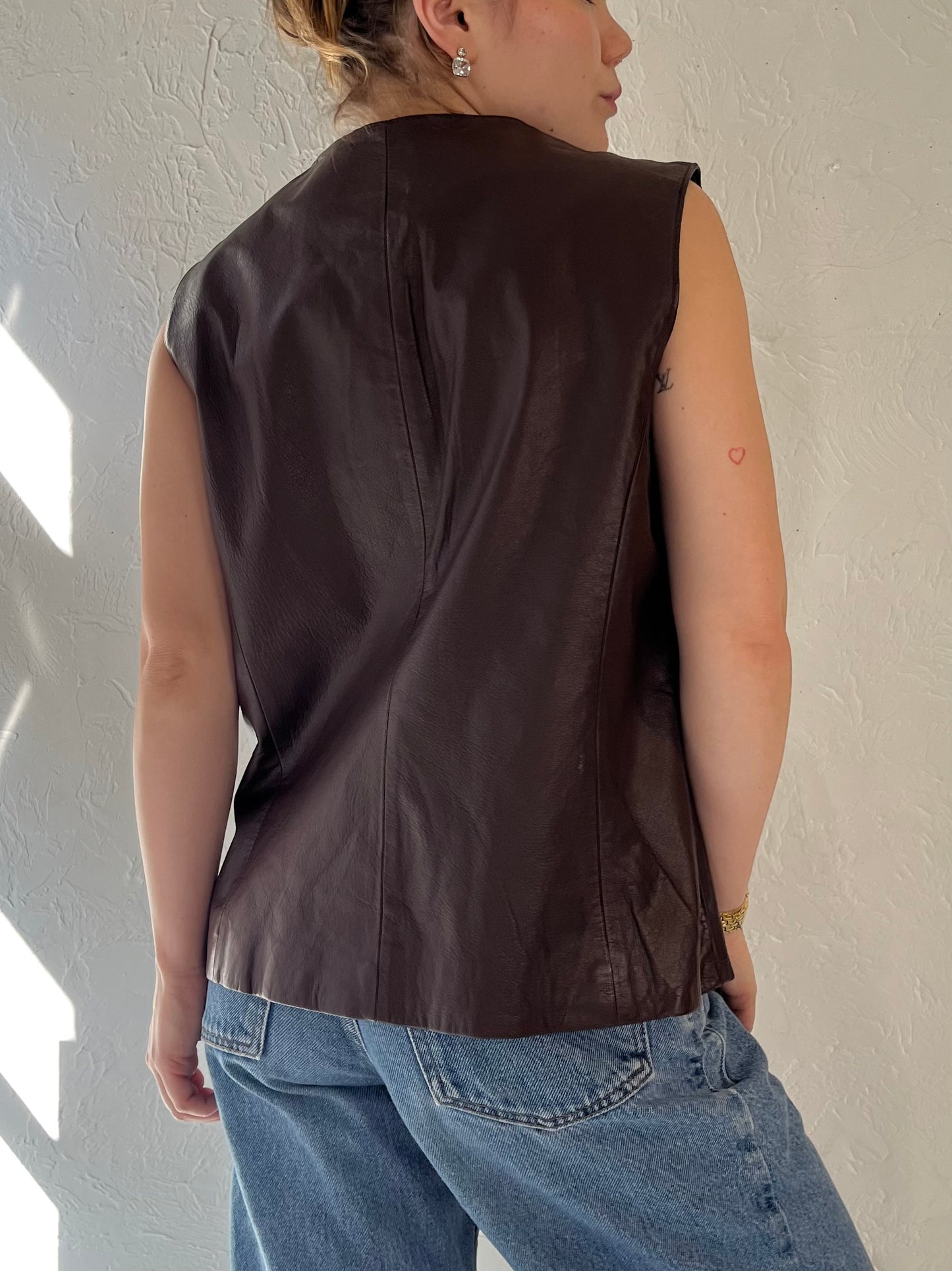 Y2k 'Preston & York' Brown Leather Vest / Medium