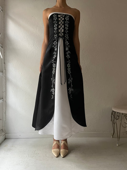 Y2k 'Aspen' Black and White Strapless Dress / Small