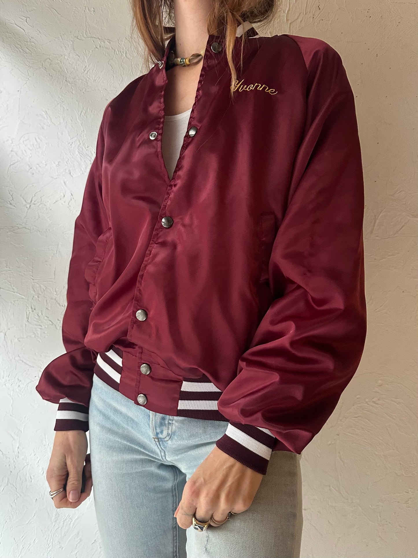 80s 'Trophy' Burgundy Nylon Bomber / Small