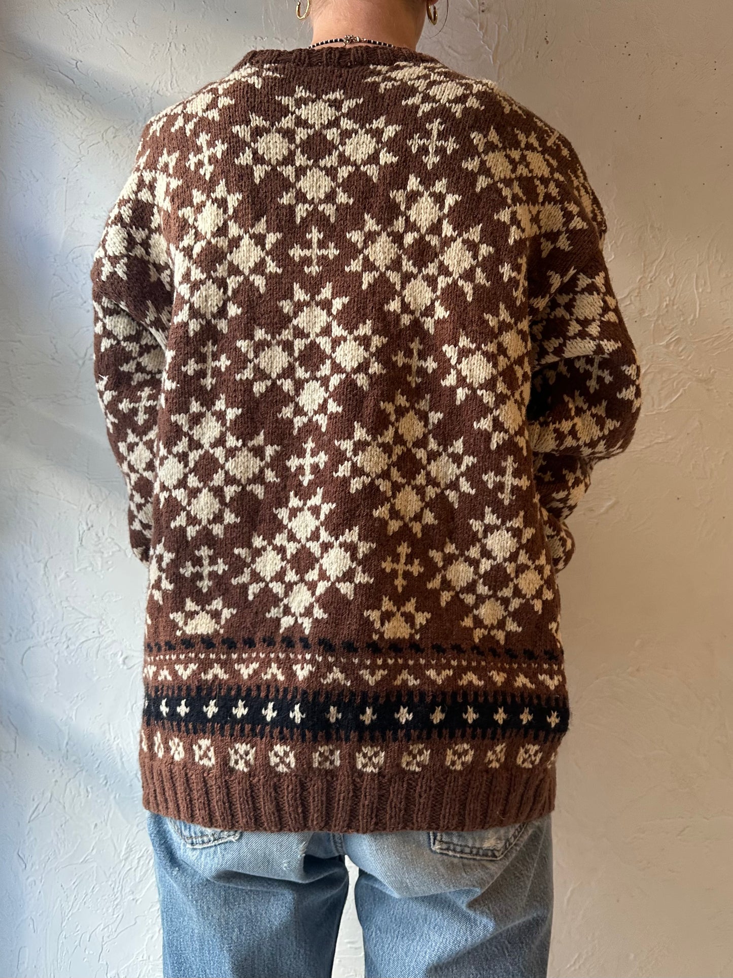 Vintage Hand Knit Brown Wool Sweater / Large