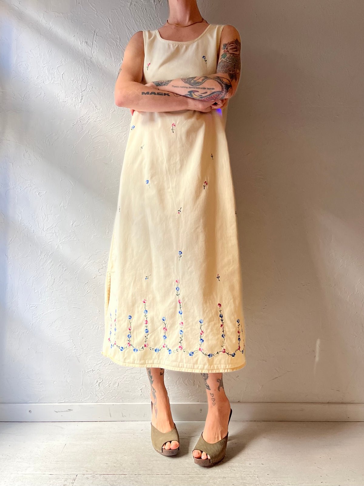 Y2k 'Edition' Yellow Flower Embroidered Cottagecore Maxi Summer Dress / Small