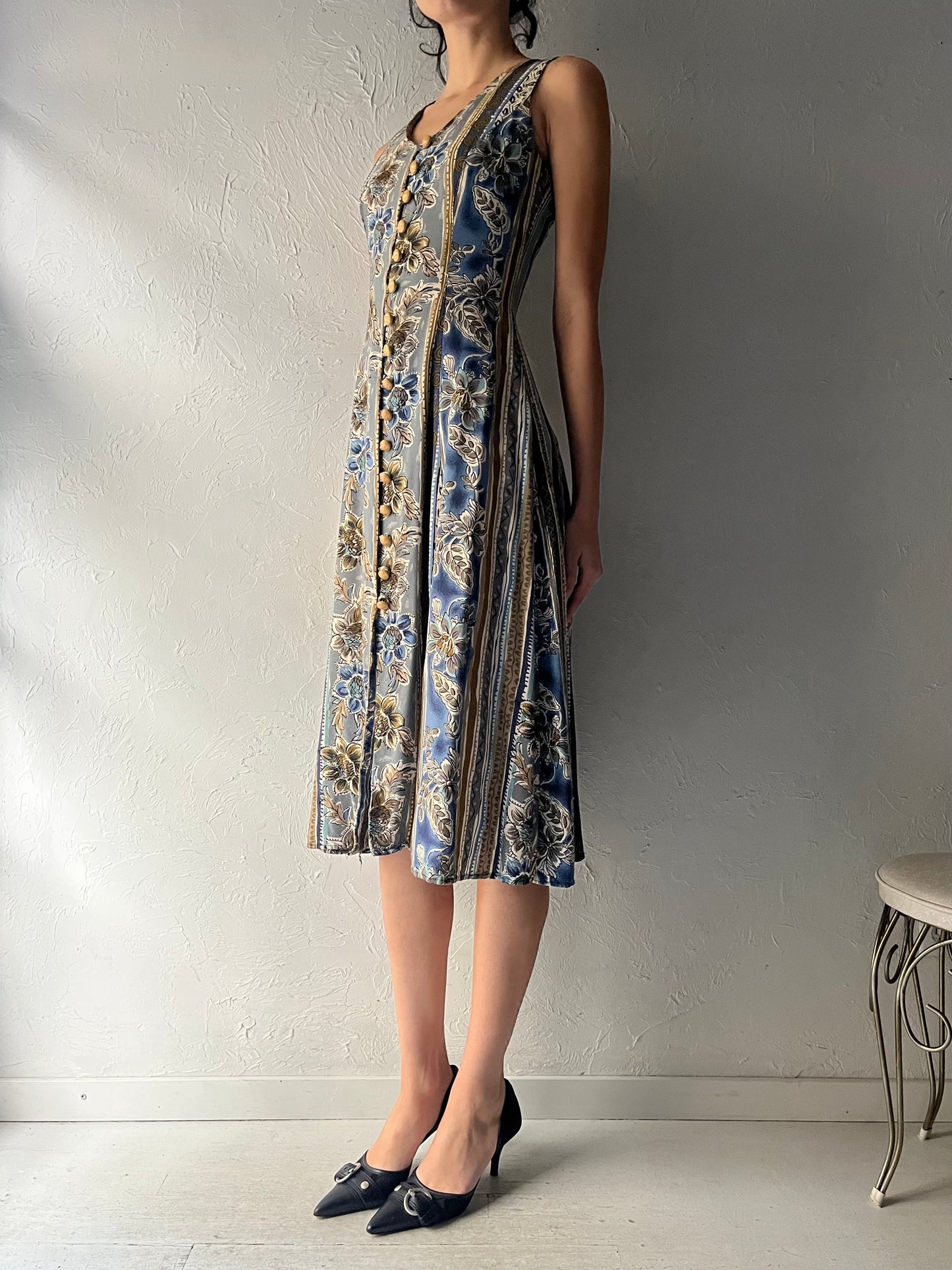 90s 'Just Choon' Patterned Button Up Dress / Small