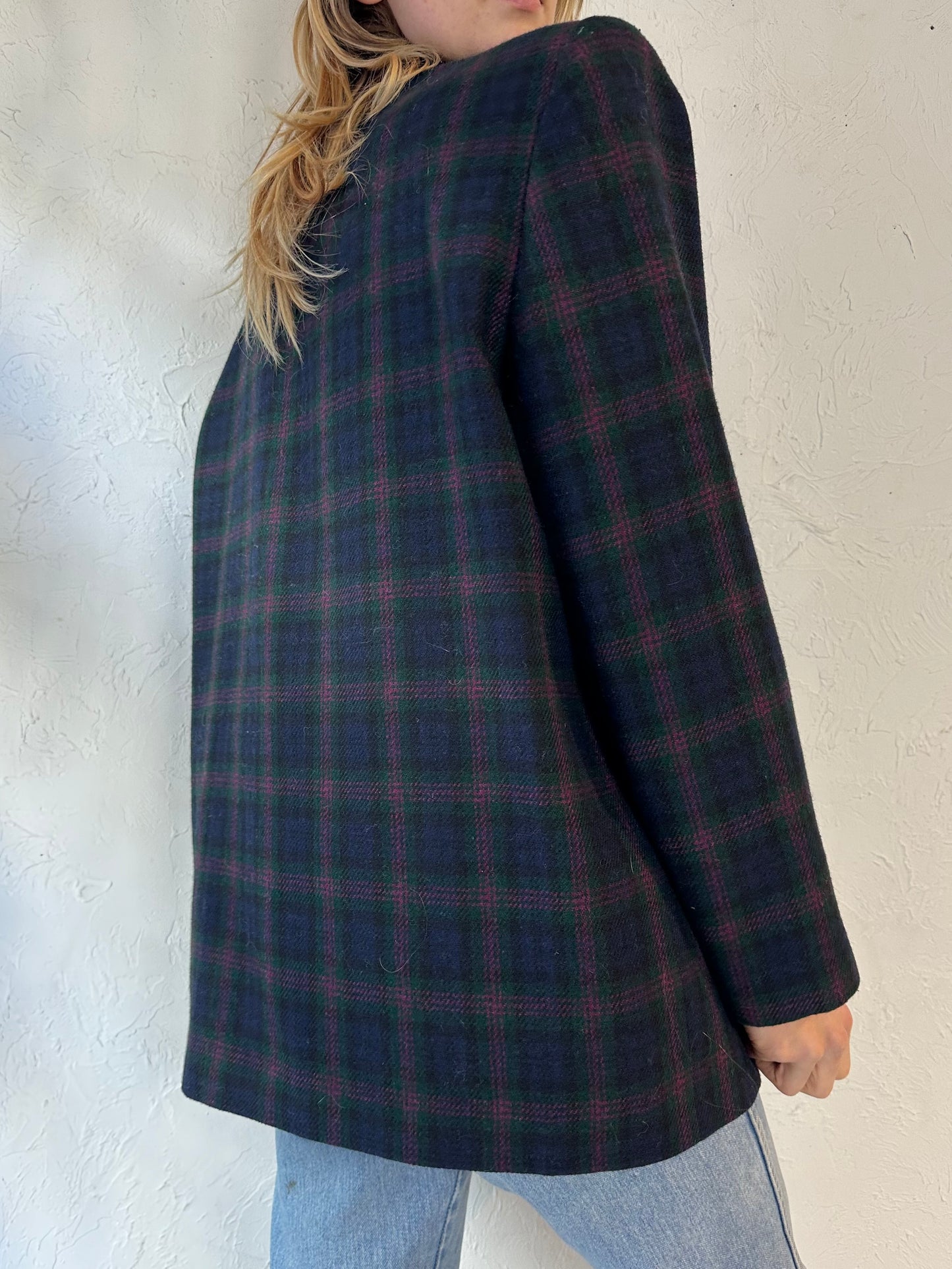 90s 'Requirements' Blue Plaid Blazer Jacket / Medium - Large