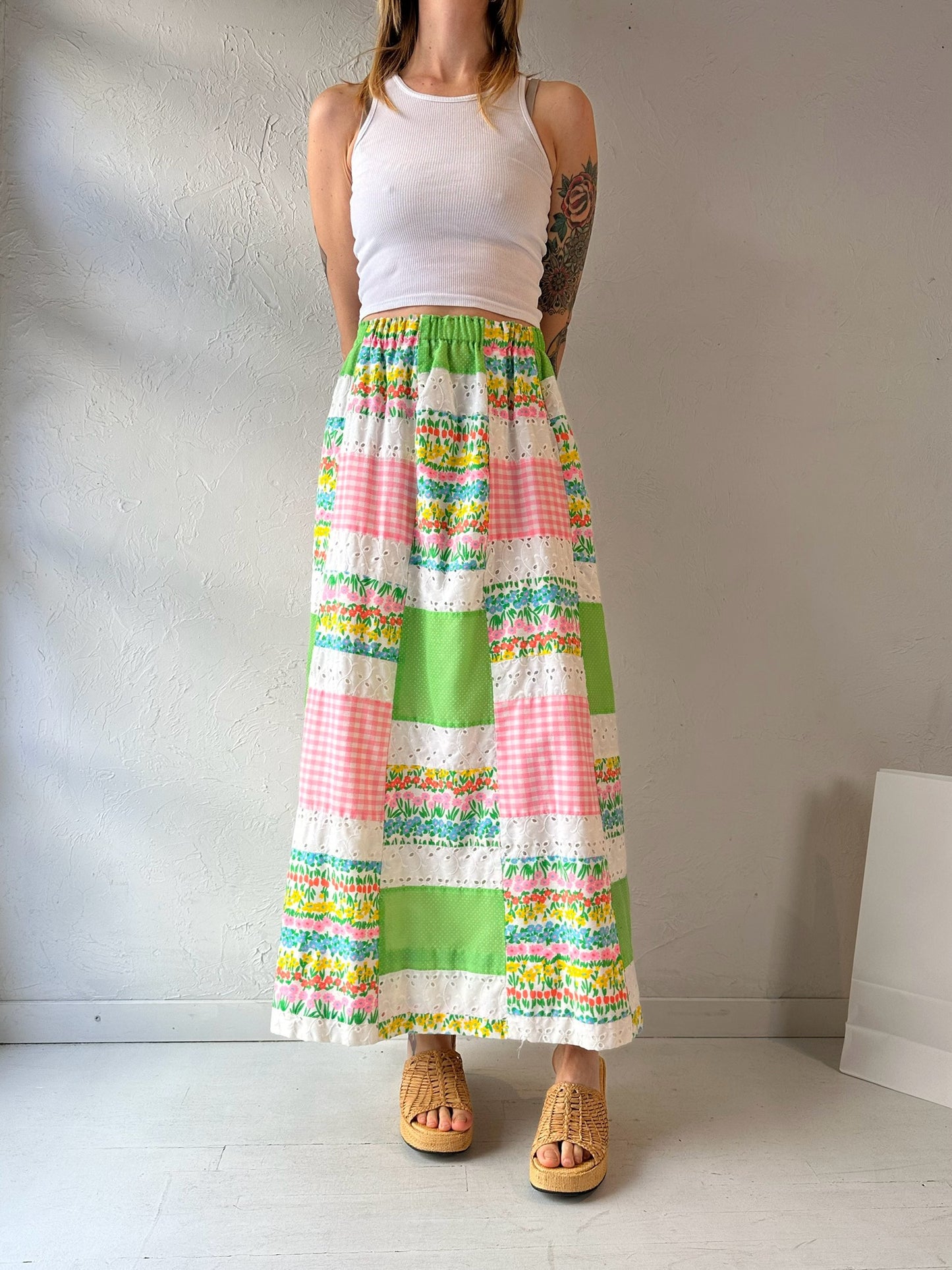 90s 'Talbots' Patchwork Maxi Skirt / Small