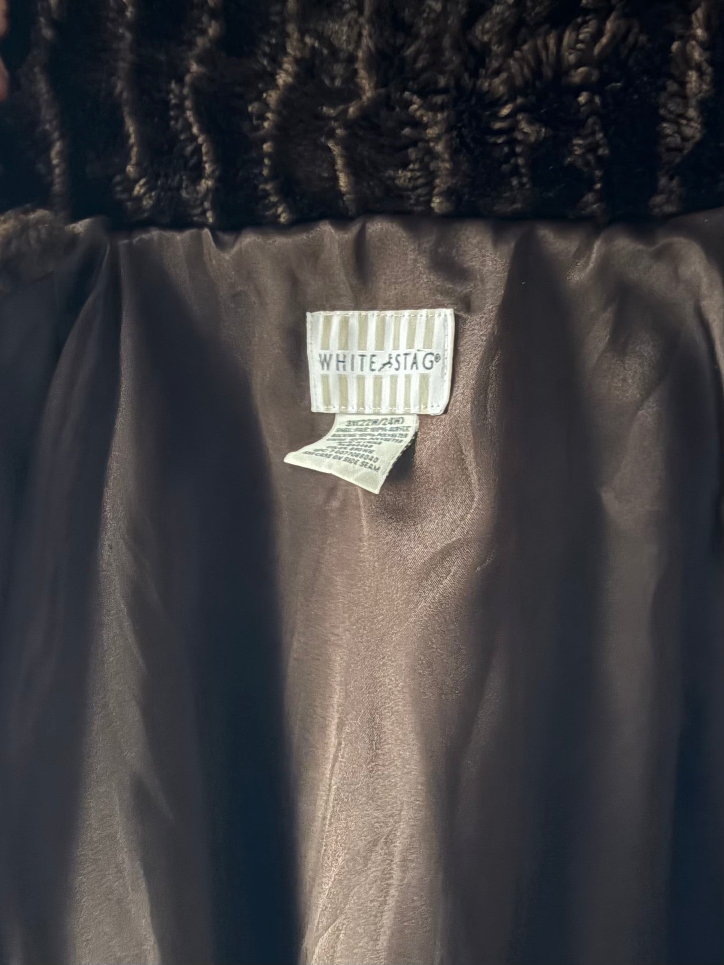 Y2k 'White Stag' Brown Faux Fur Jacket / XXL