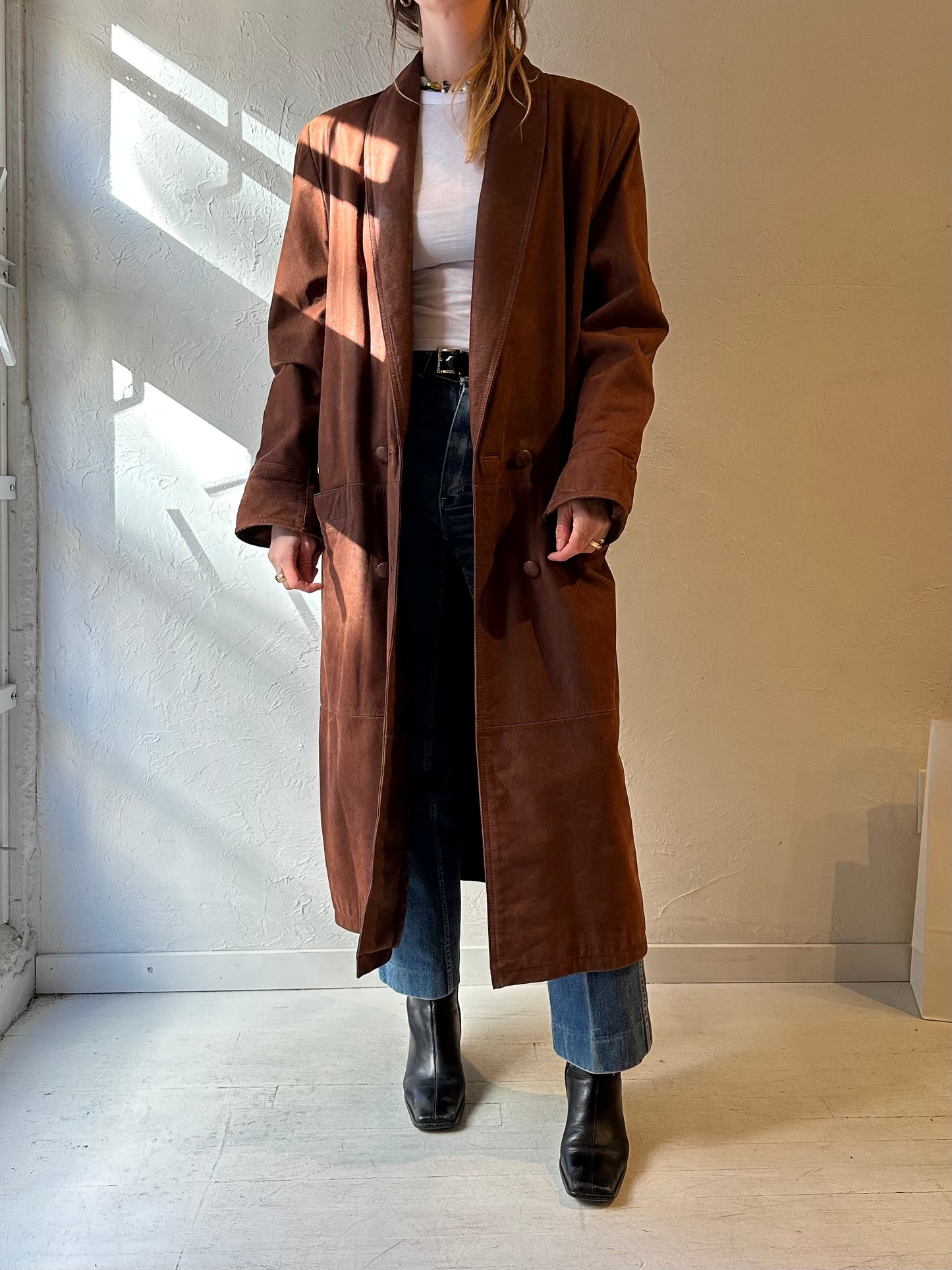 90s ‘Pelle’ Brown Leather Trench Coat / Medium