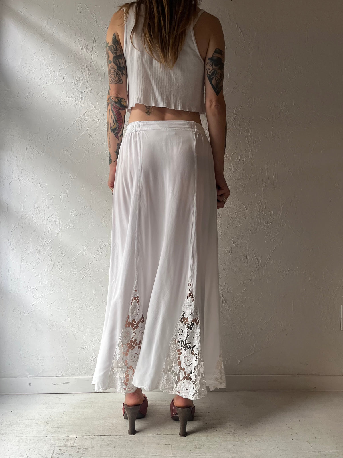 Vintage White Rayon Cottage Core Maxi Skirt / Large