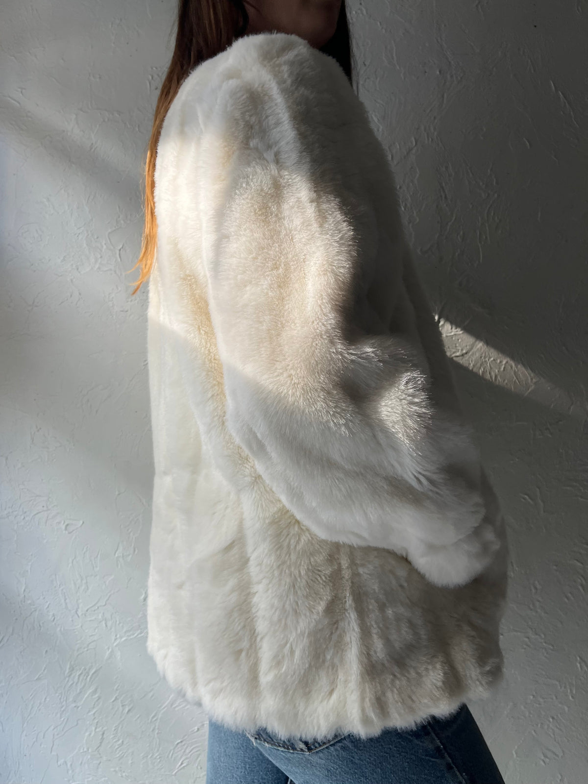 80s 'Sears' White Faux Fur Plush Minimalist Winter Jacket / Union Made / Small