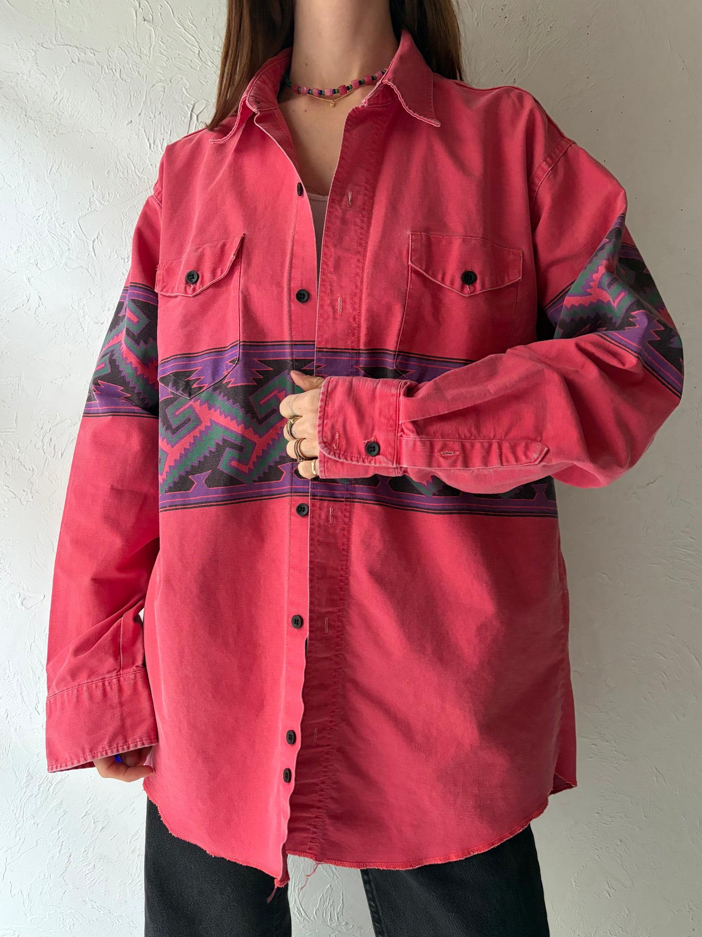 90s 'Wrangler' Retro Patterned Western Cowboy Work Wear Shirt / XL