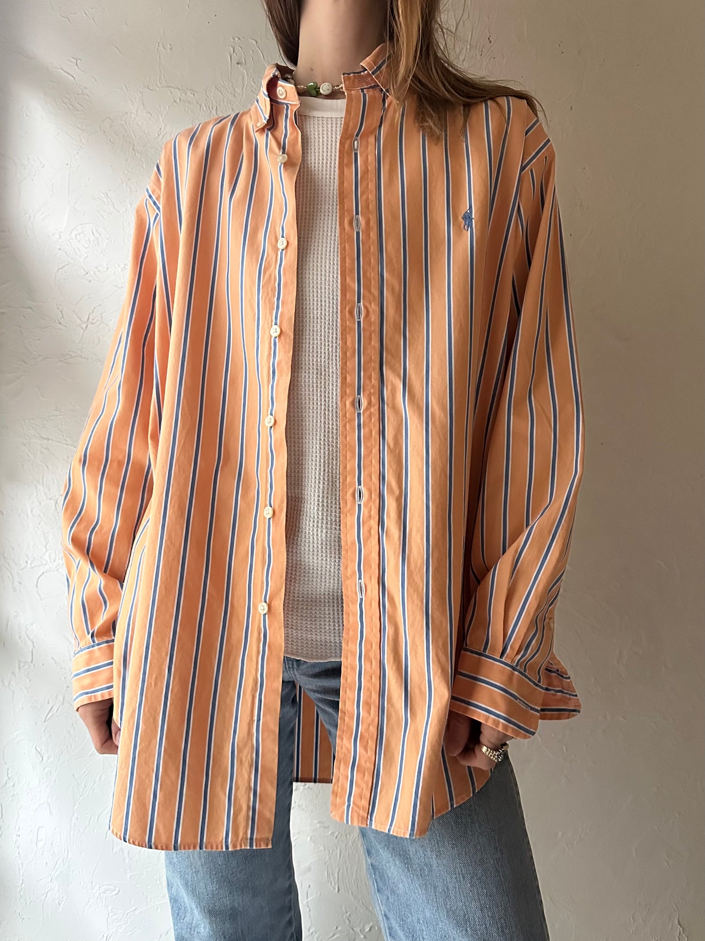 Y2k 'Ralph Lauren' Striped Button Up Shirt / Large