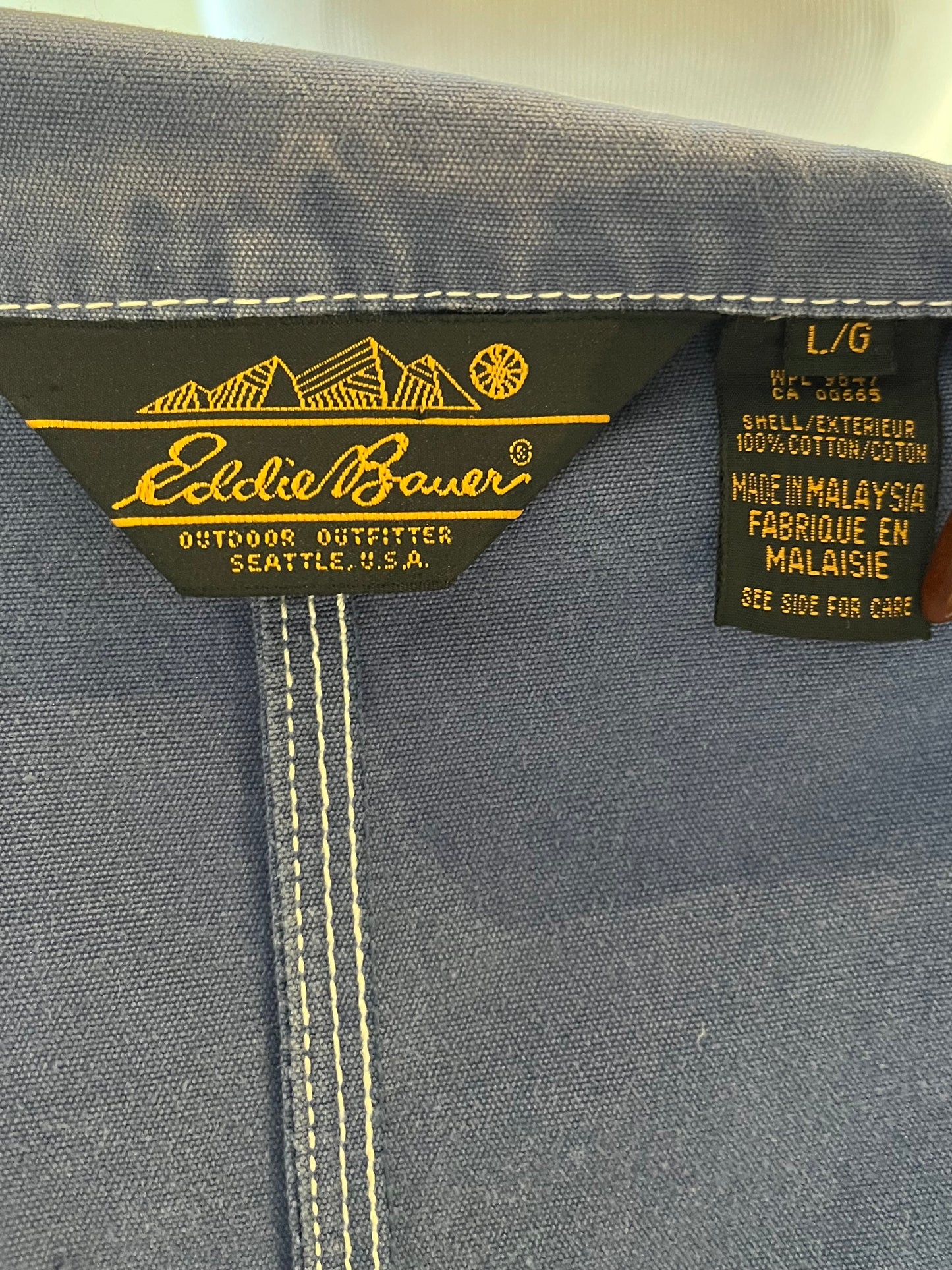 90s ‘Eddie Bauer’ Blue Cotton Chore Jacket / Large