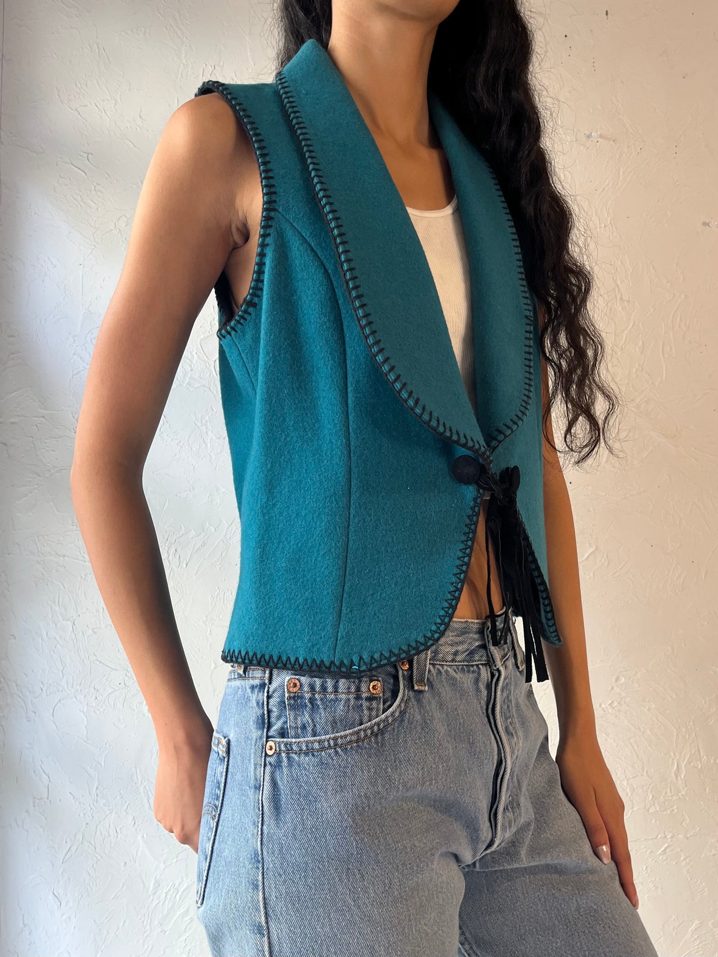 90s 'Mid West Garment' Western Felt Vest / Medium