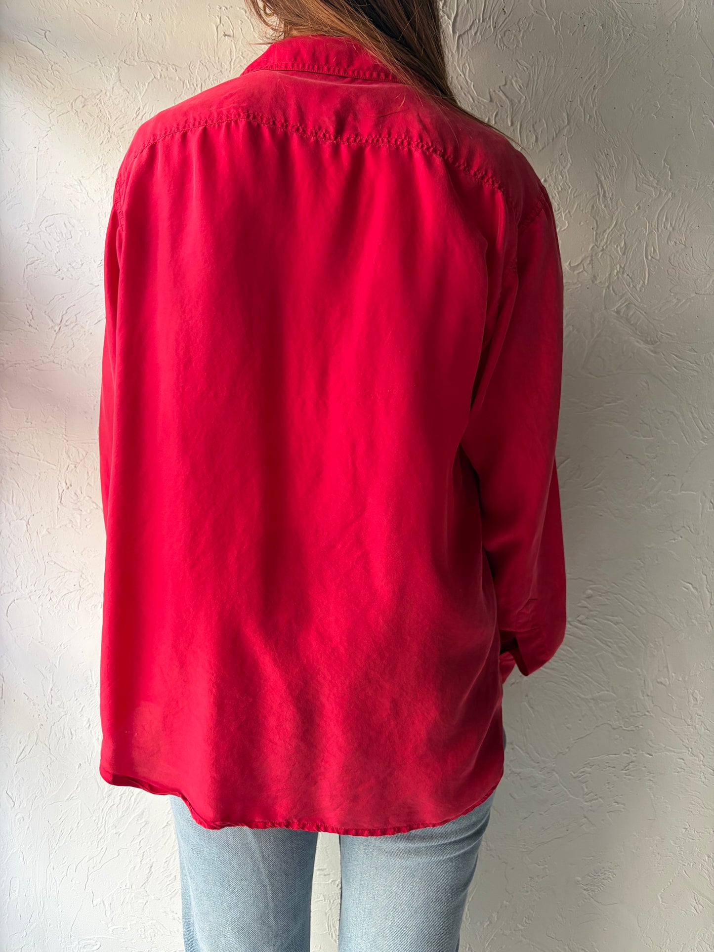 90s 'MTL' Red Silk Shirt / Medium